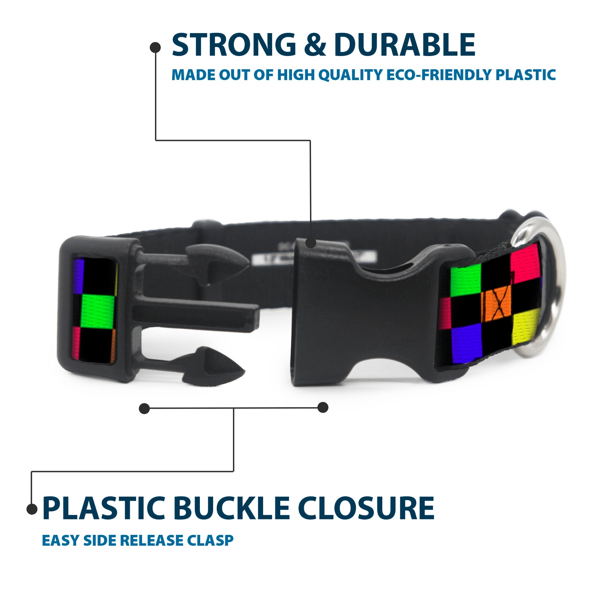 Plastic Clip Collar - Checker Black/Multi Neon Plastic Clip Collars Buckle-Down
