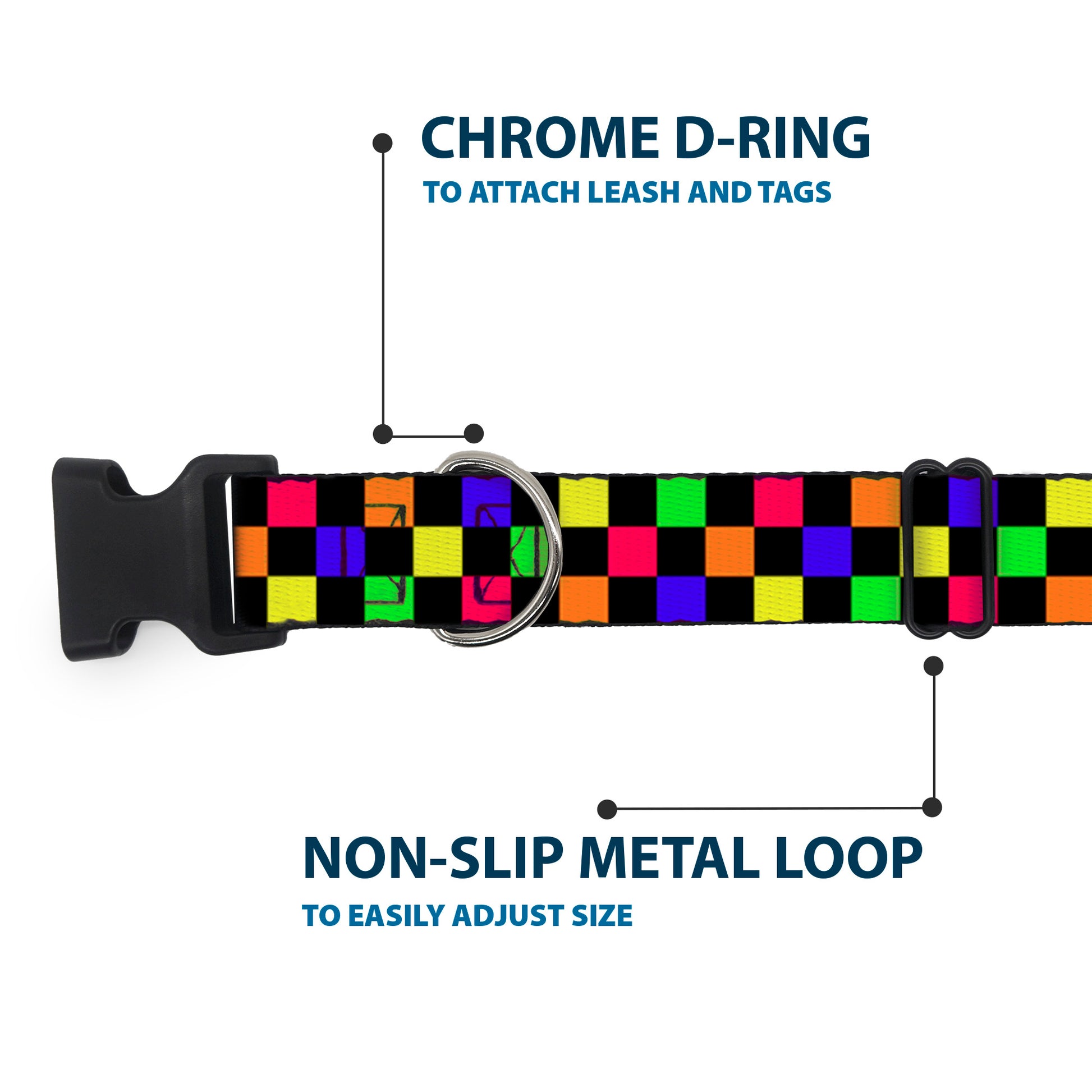 Plastic Clip Collar - Checker Black/Multi Neon Plastic Clip Collars Buckle-Down