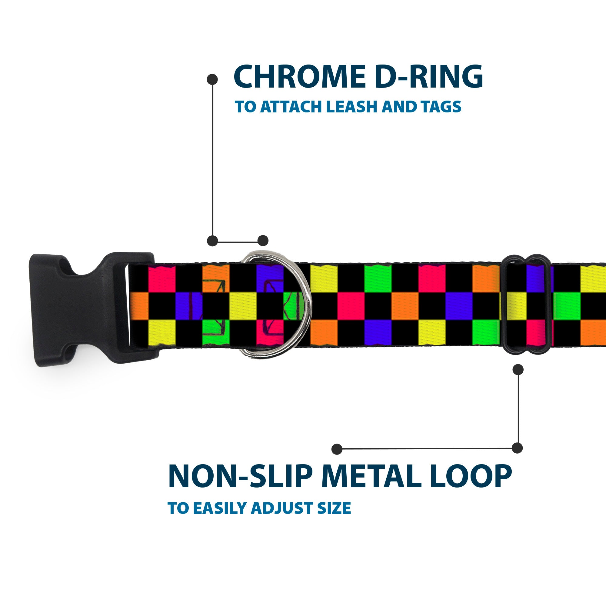 Plastic Clip Collar - Checker Black/Multi Neon Plastic Clip Collars Buckle-Down