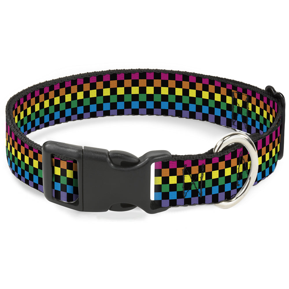 Plastic Clip Collar - Checker Black/Neon Rainbow Plastic Clip Collars Buckle-Down