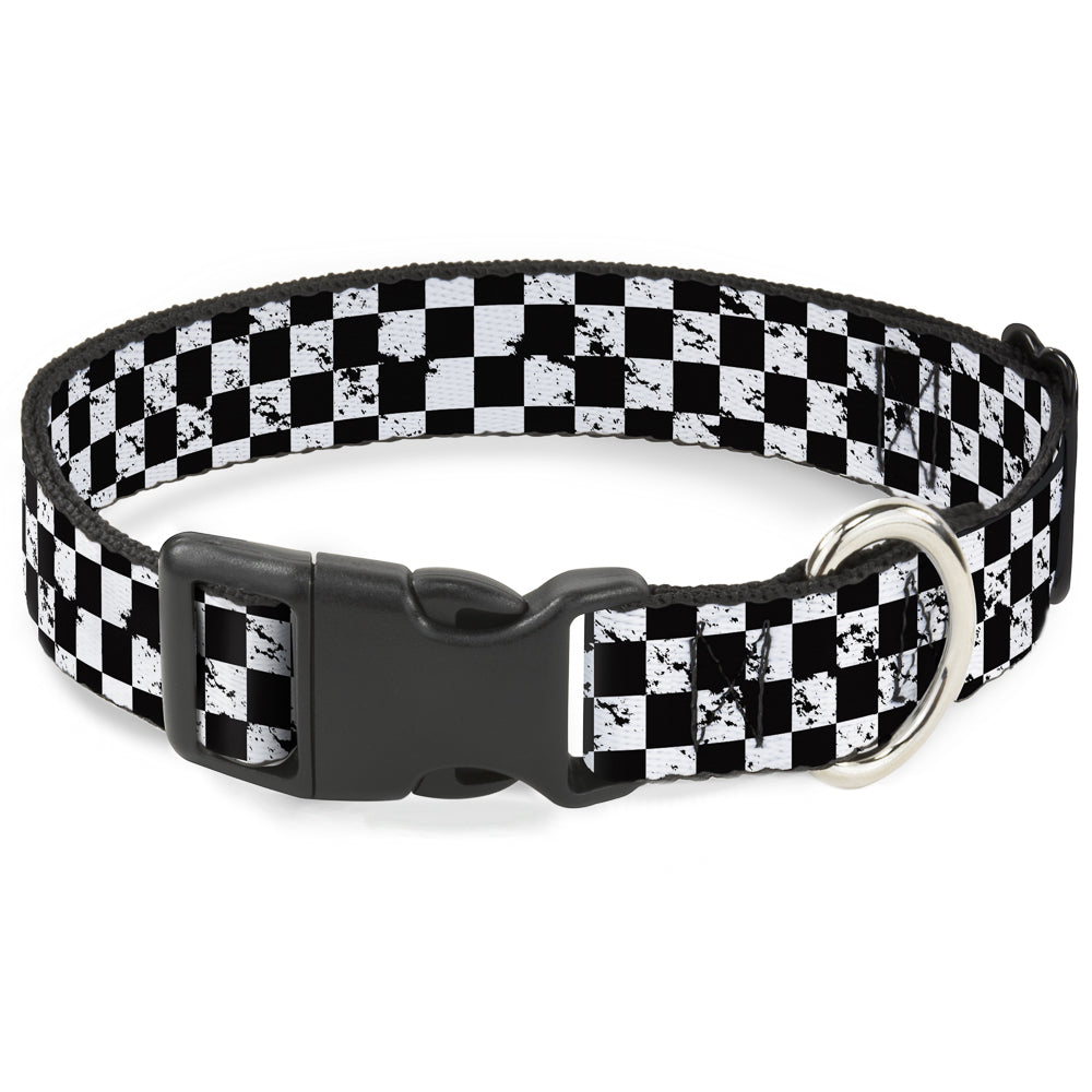 Plastic Clip Collar - Checker Weathered Black/White Plastic Clip Collars Buckle-Down