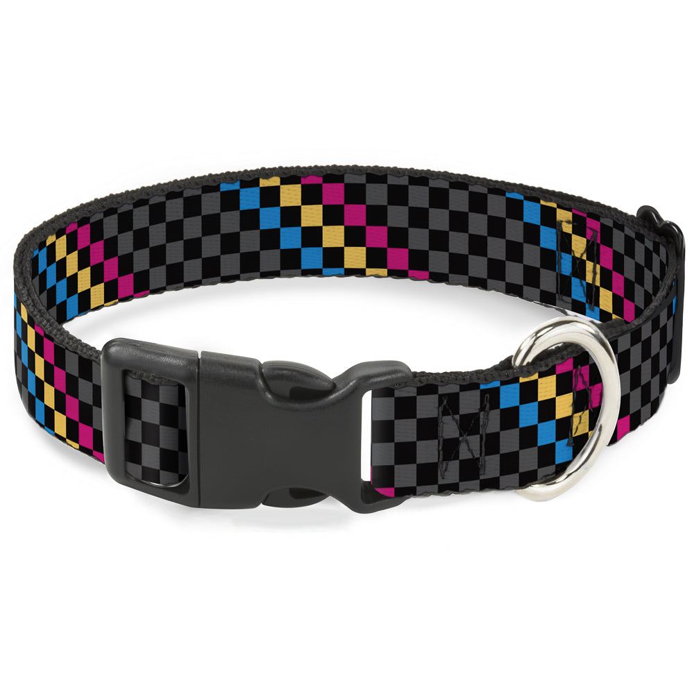 Plastic Clip Collar - Checker Stripe Black/Gray/Blue/Gold/Pink Plastic Clip Collars Buckle-Down