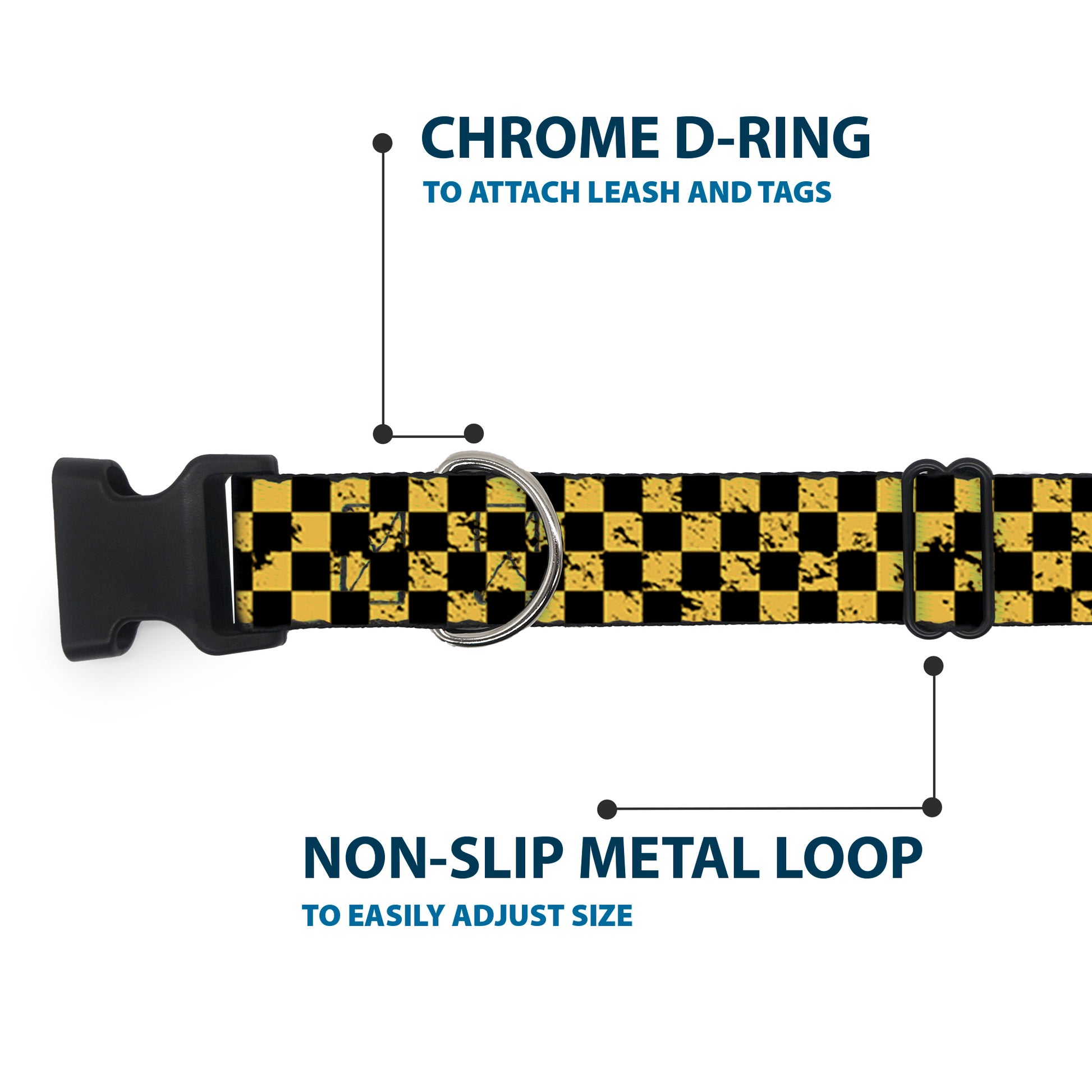 Plastic Clip Collar - Checker Weathered Black/Yellow Plastic Clip Collars Buckle-Down