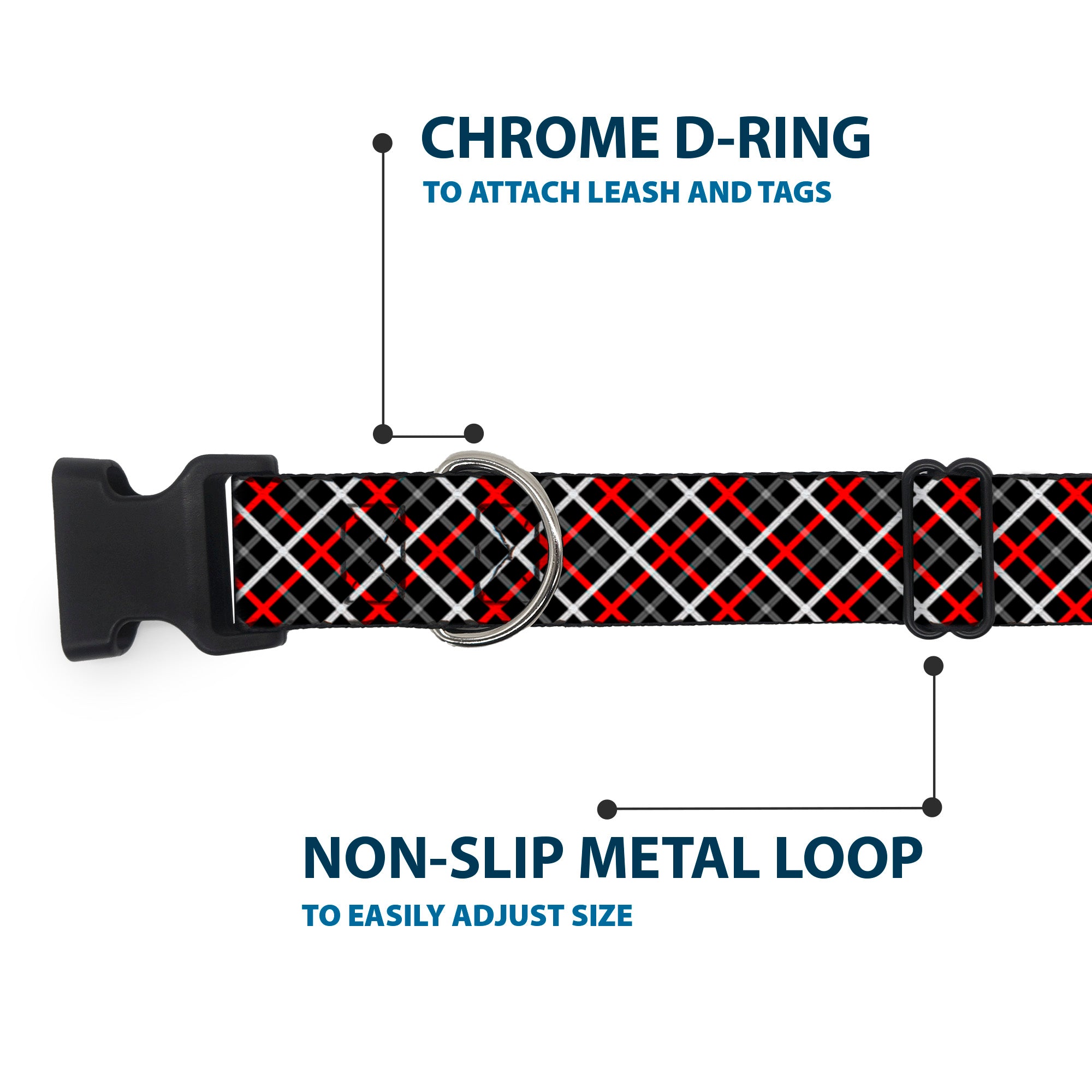 Plastic Clip Collar - Criss Cross Plaid Black/Gray/Red Plastic Clip Collars Buckle-Down