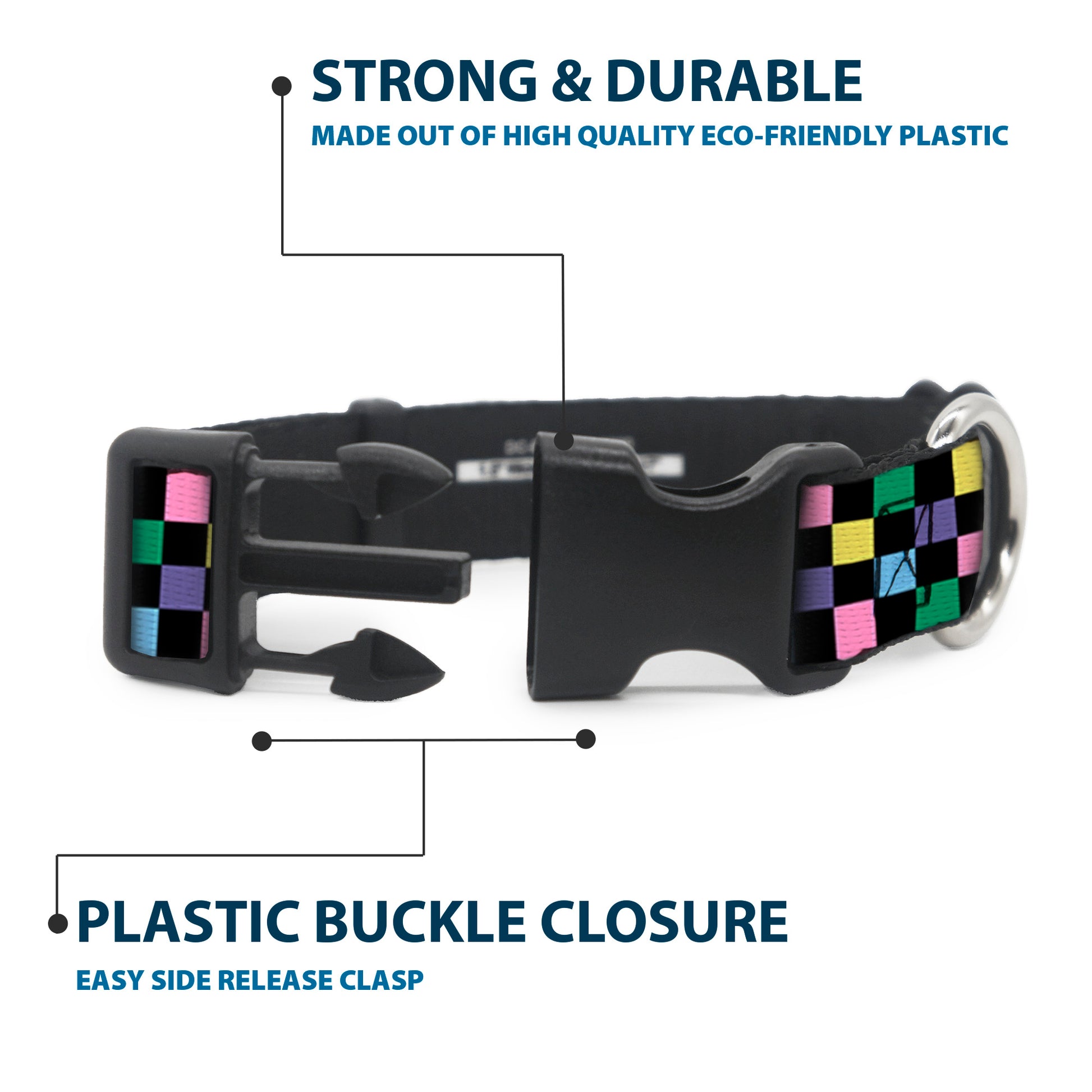 Plastic Clip Collar - Checker Black/Multi Pastel Plastic Clip Collars Buckle-Down