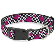 Plastic Clip Collar - Checker & Stars Black/White/Pink Plastic Clip Collars Buckle-Down
