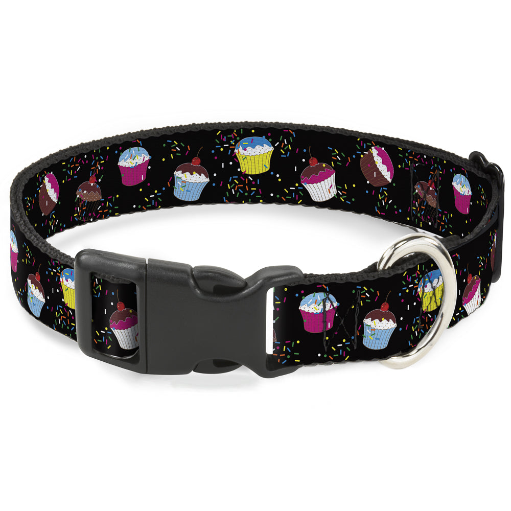 Plastic Clip Collar - Cupcake Sprinkles Black/Multi Color Plastic Clip Collars Buckle-Down
