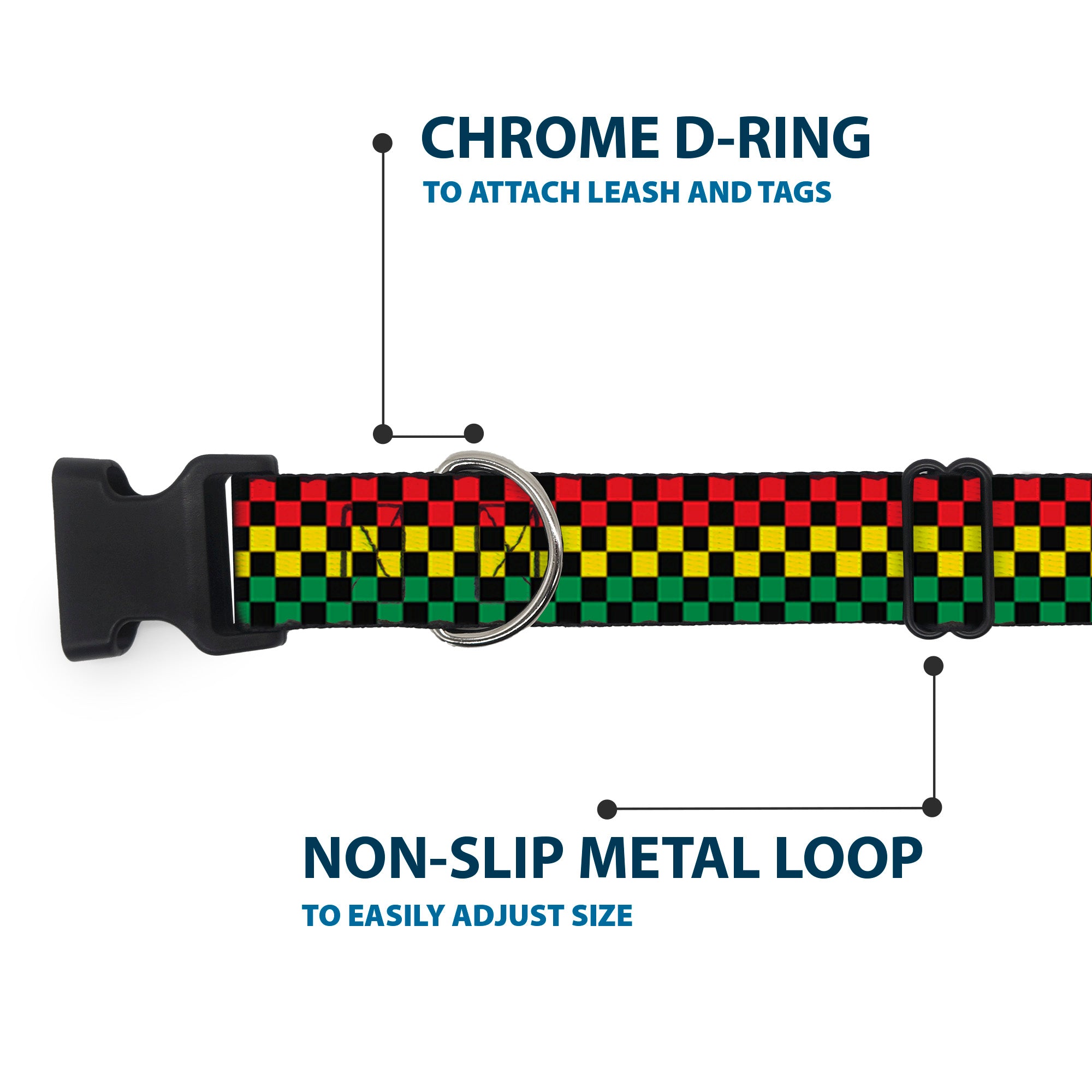 Plastic Clip Collar - Checker Black/Rasta Plastic Clip Collars Buckle-Down