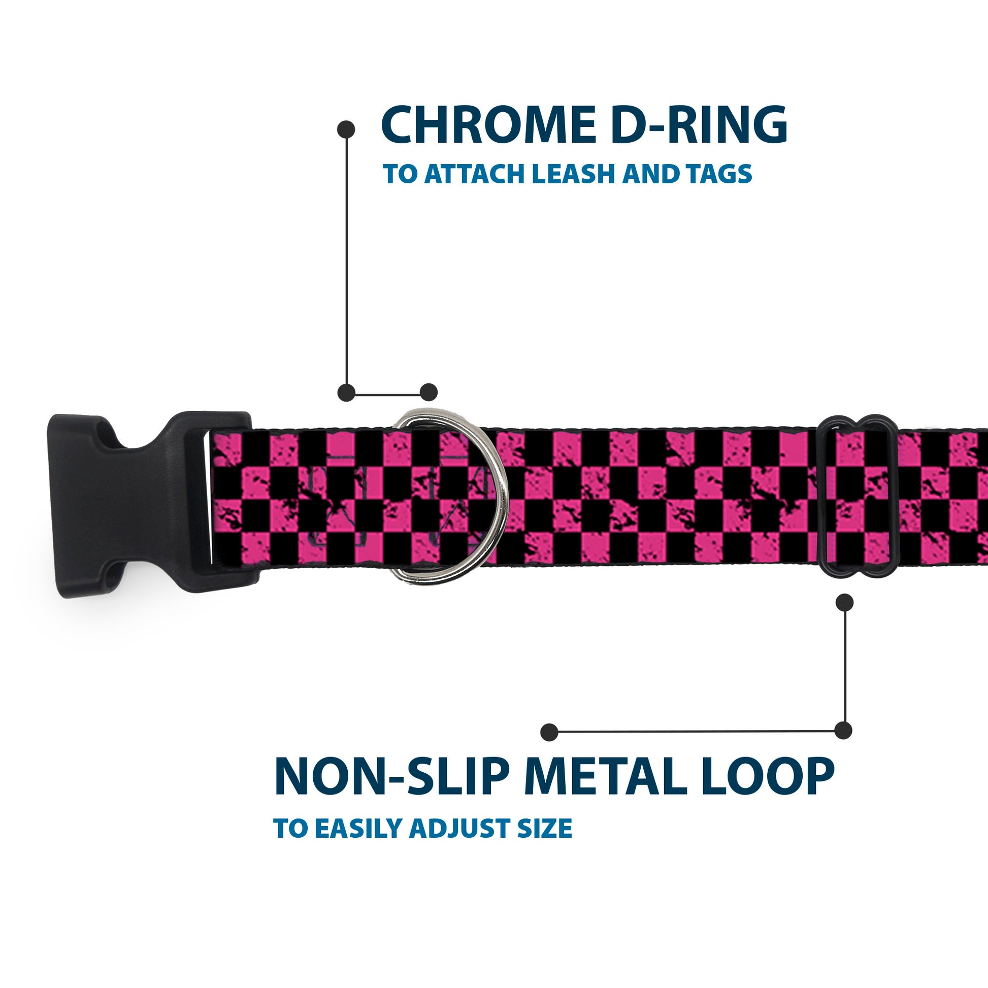 Plastic Clip Collar - Checker Weathered Black/Neon Pink Plastic Clip Collars Buckle-Down