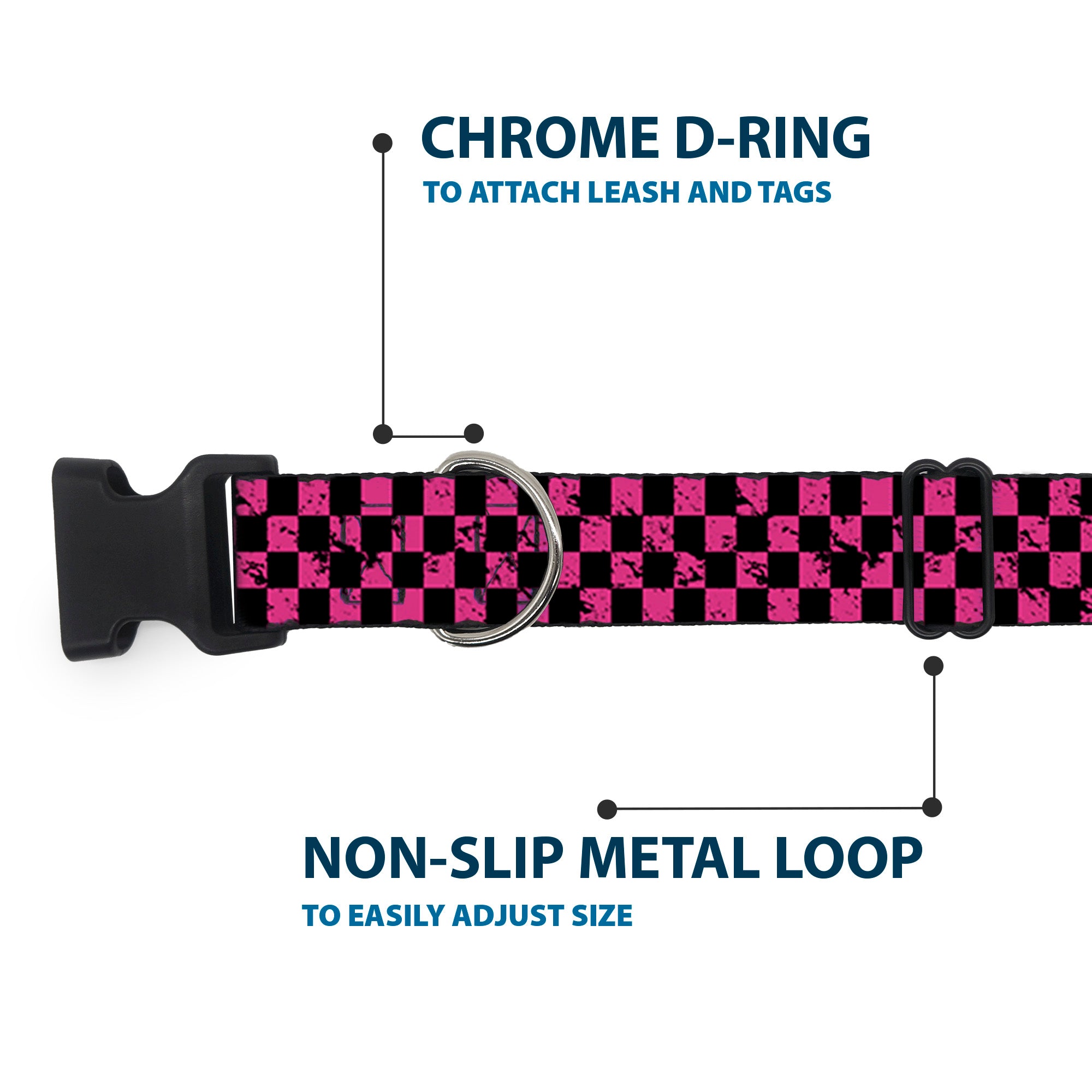 Plastic Clip Collar - Checker Weathered Black/Neon Pink Plastic Clip Collars Buckle-Down