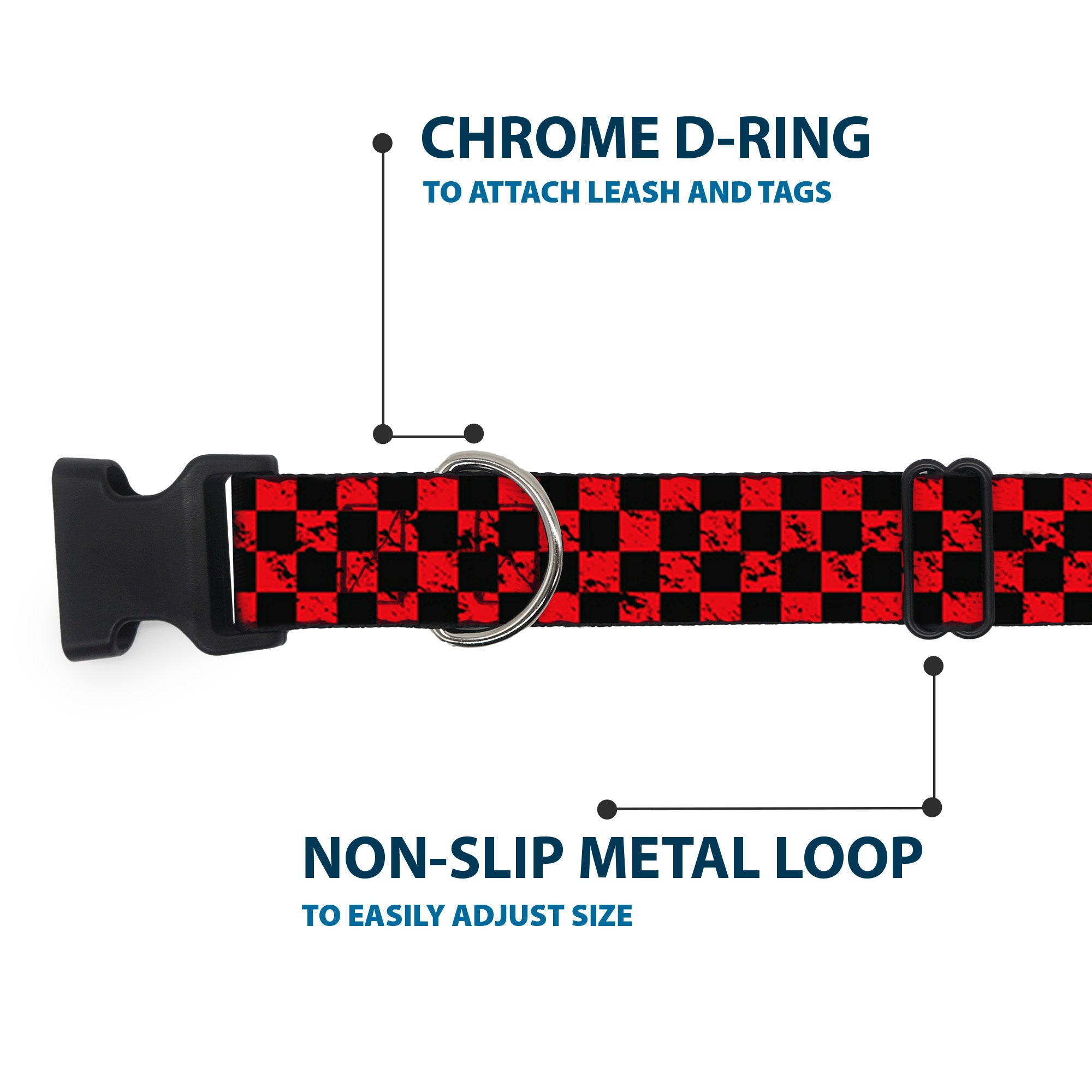 Plastic Clip Collar - Checker Weathered Black/Red Plastic Clip Collars Buckle-Down