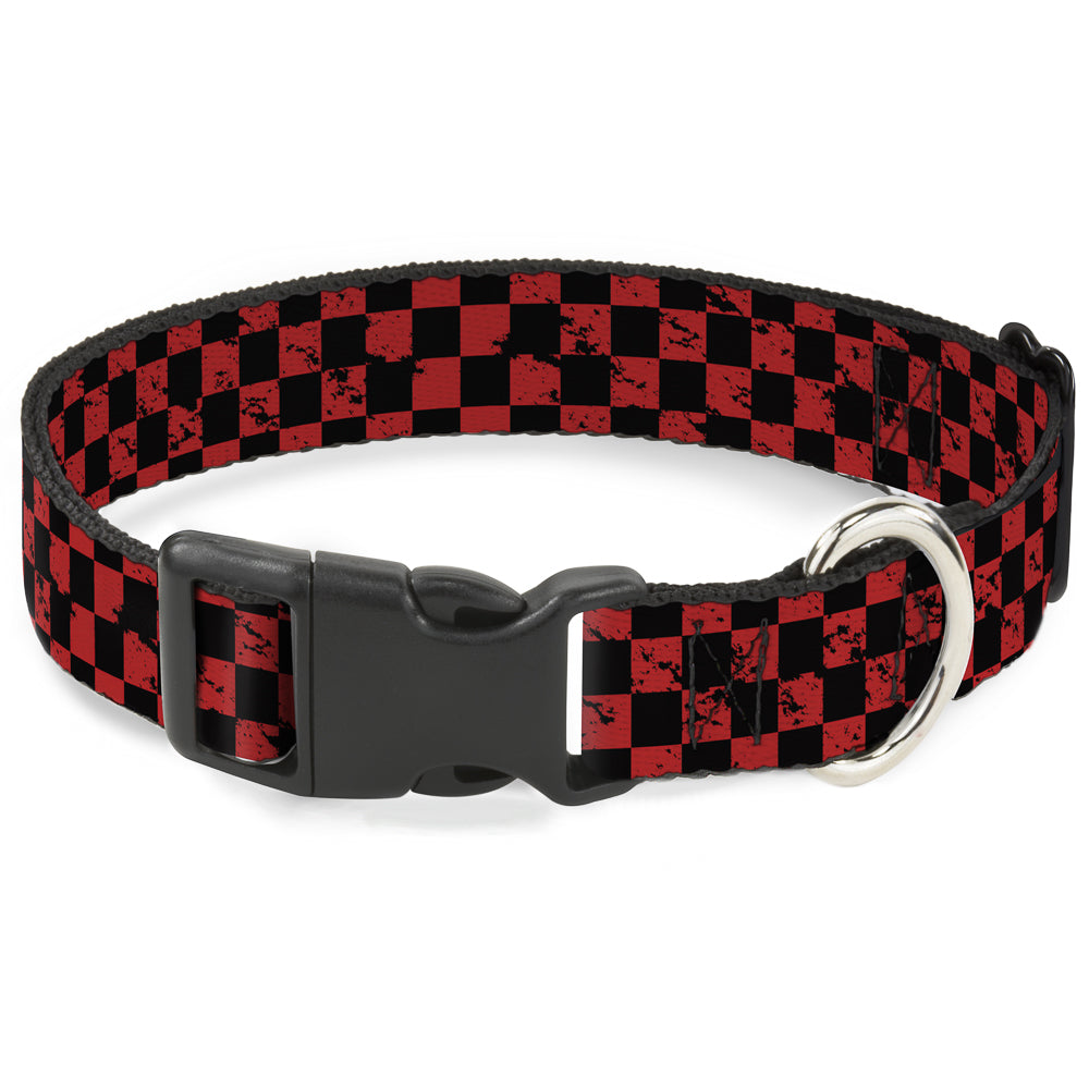 Plastic Clip Collar - Checker Weathered Black/Red Plastic Clip Collars Buckle-Down