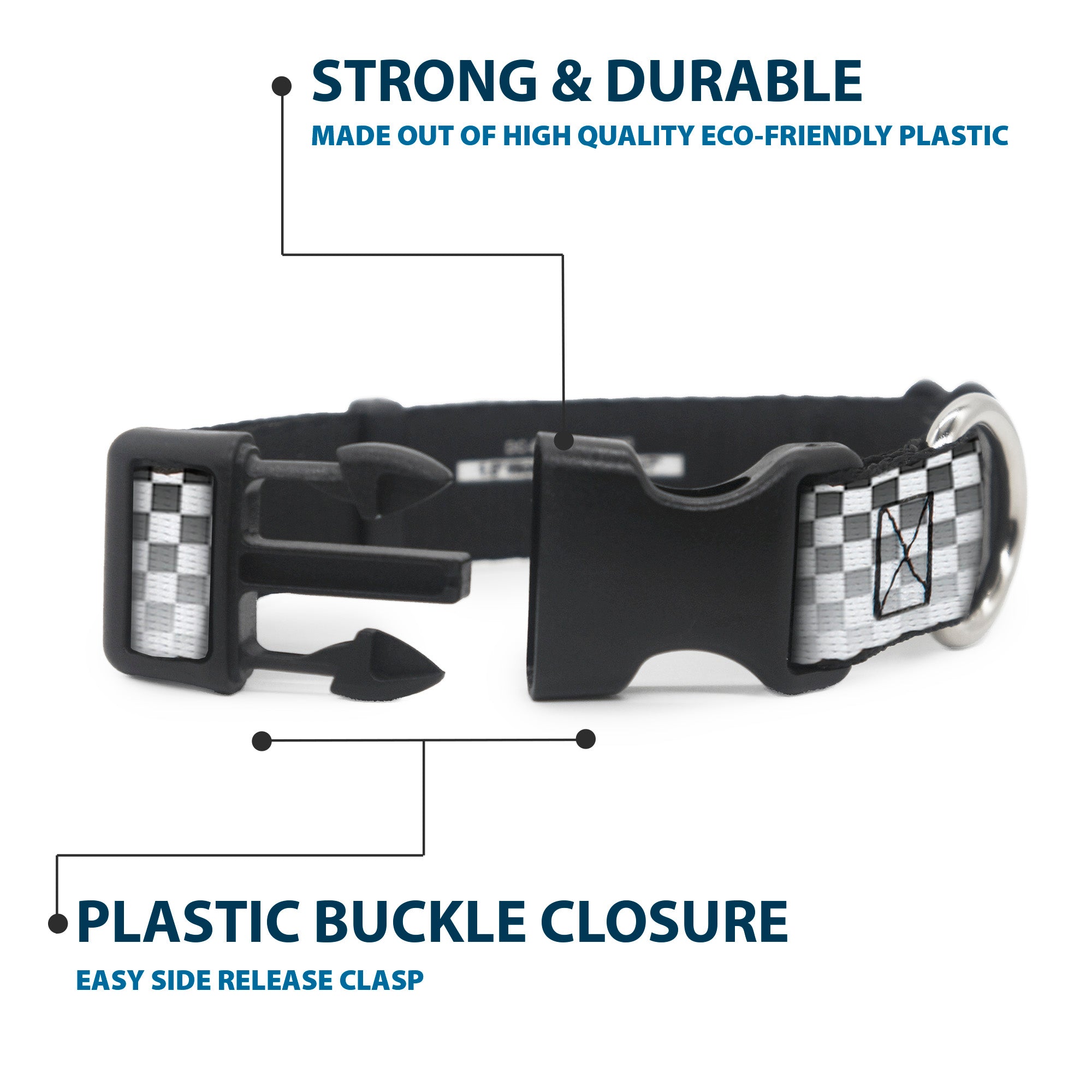 Plastic Clip Collar - Checker Black/White Fade Out Plastic Clip Collars Buckle-Down