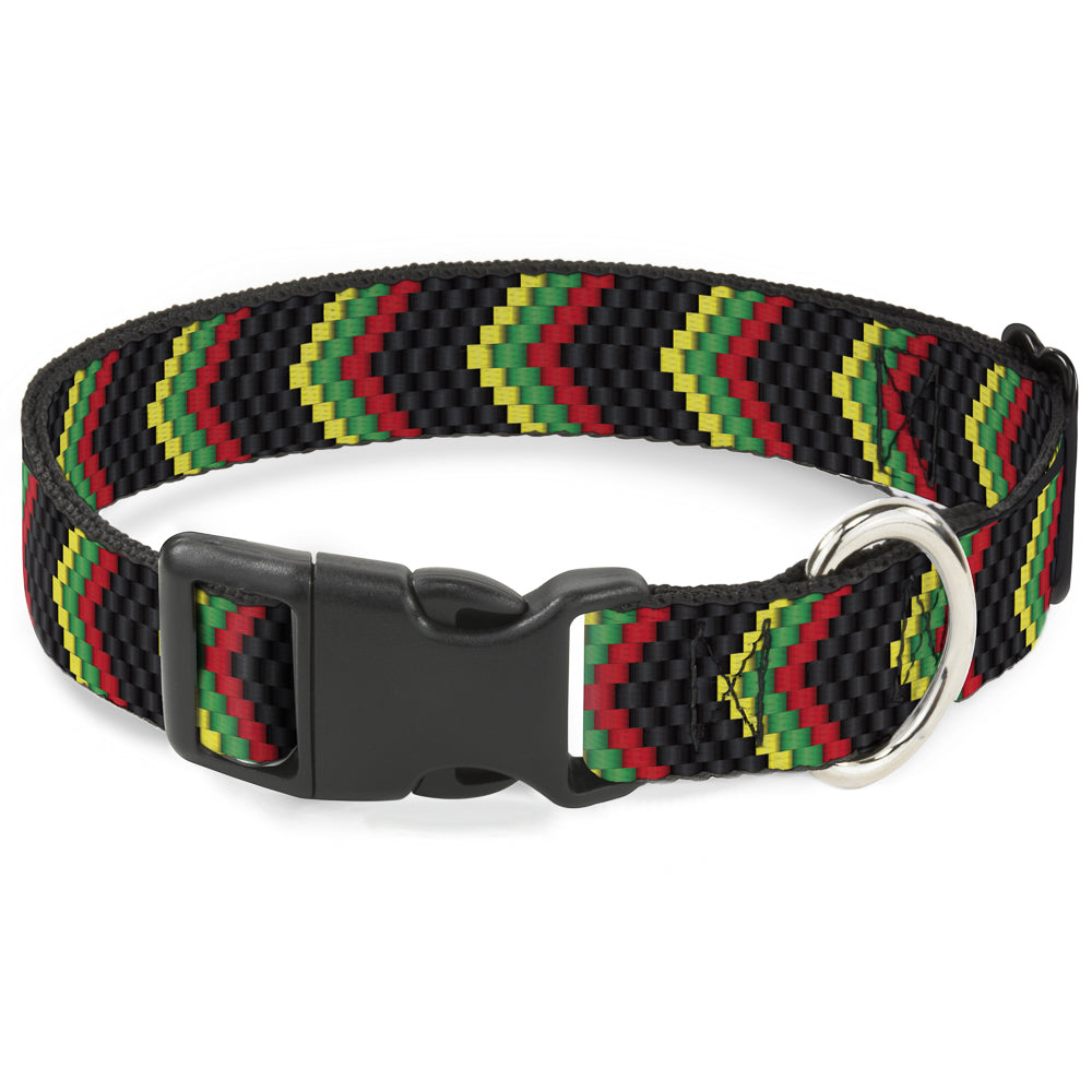 Plastic Clip Collar - Chevron Weave Black/Rasta Plastic Clip Collars Buckle-Down