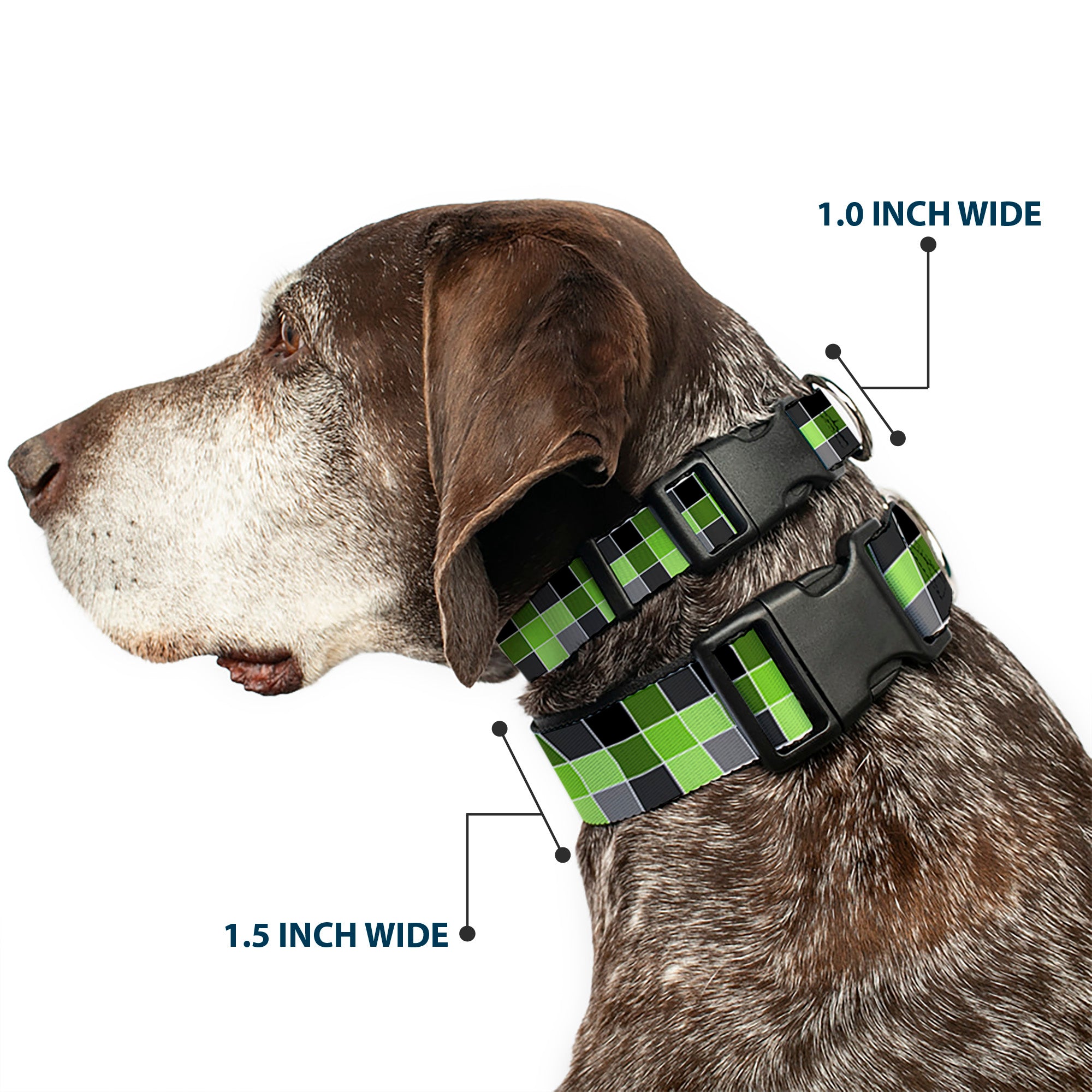 Plastic Clip Collar - Checker Mosaic Green Plastic Clip Collars Buckle-Down