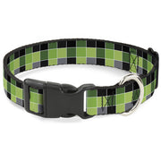 Plastic Clip Collar - Checker Mosaic Green Plastic Clip Collars Buckle-Down