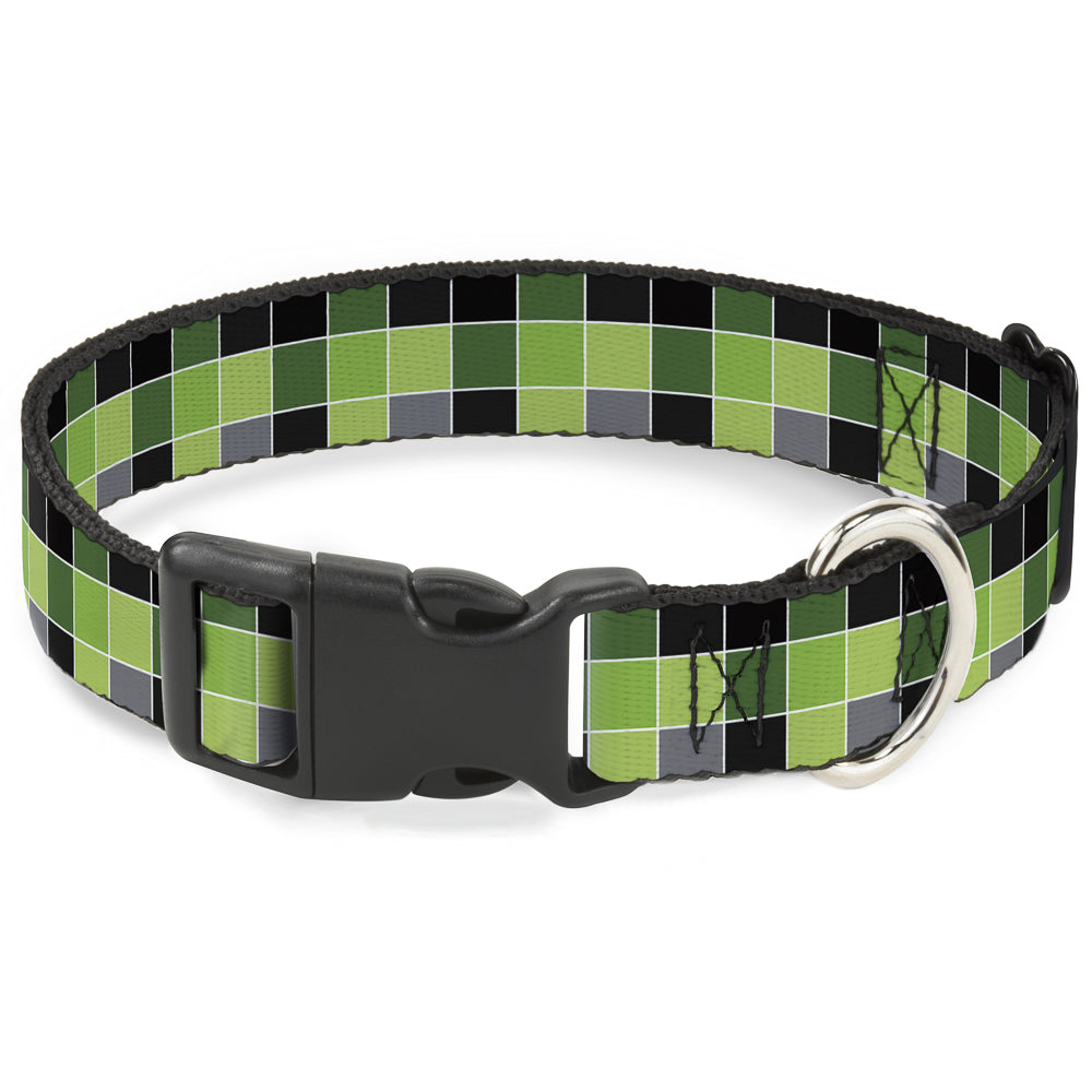 Plastic Clip Collar - Checker Mosaic Green Plastic Clip Collars Buckle-Down