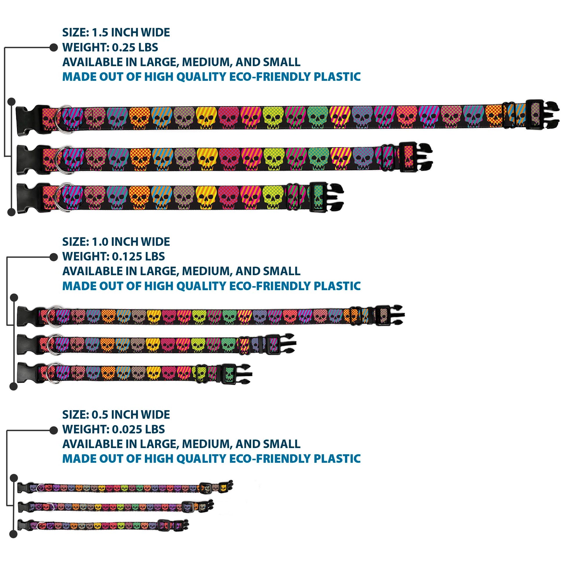 Plastic Clip Collar - Checker & Stripe Skulls Black/Multi Neon Plastic Clip Collars Buckle-Down