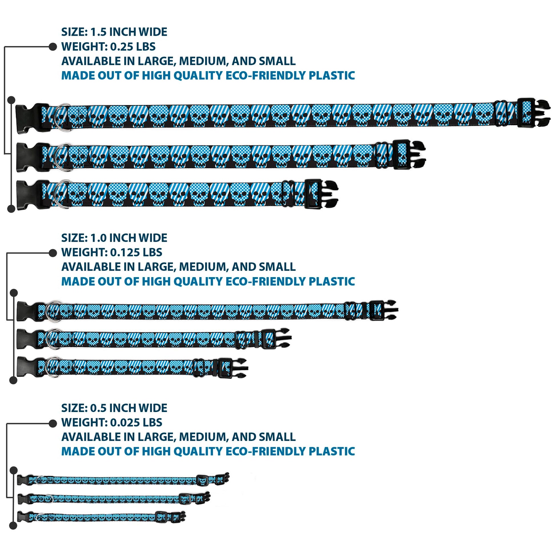 Plastic Clip Collar - Checker & Stripe Skulls Black/White/Baby Blue Plastic Clip Collars Buckle-Down