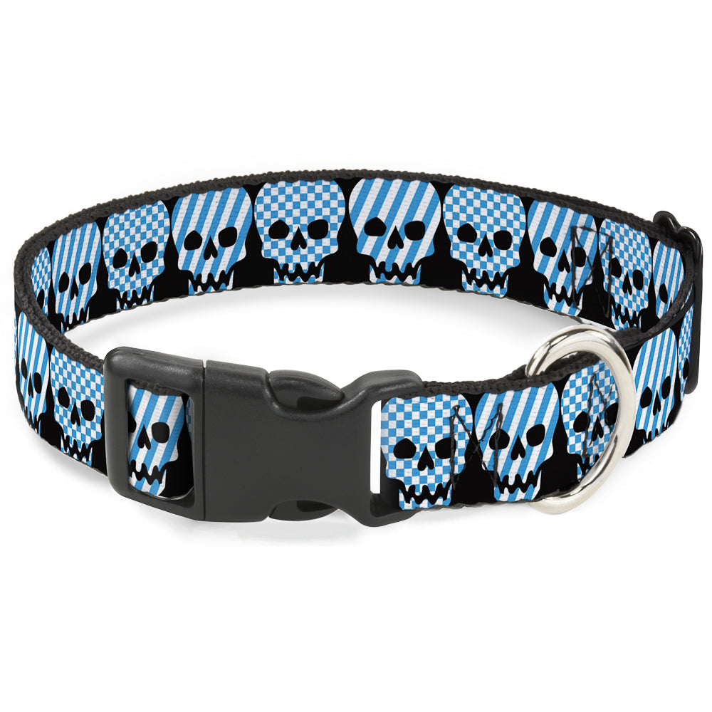 Plastic Clip Collar - Checker & Stripe Skulls Black/White/Baby Blue Plastic Clip Collars Buckle-Down