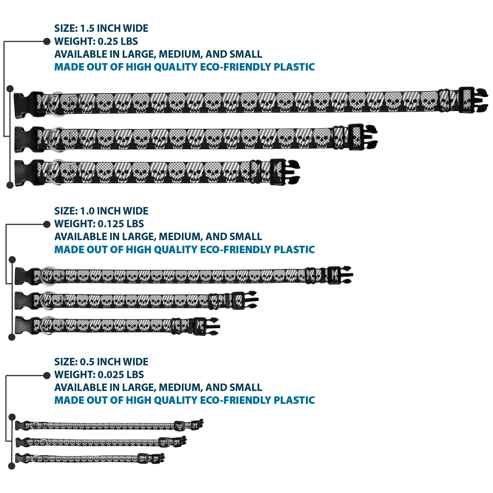 Plastic Clip Collar - Checker & Stripe Skulls Black/White/Gray Plastic Clip Collars Buckle-Down