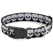 Plastic Clip Collar - Checker & Stripe Skulls Black/White/Gray Plastic Clip Collars Buckle-Down