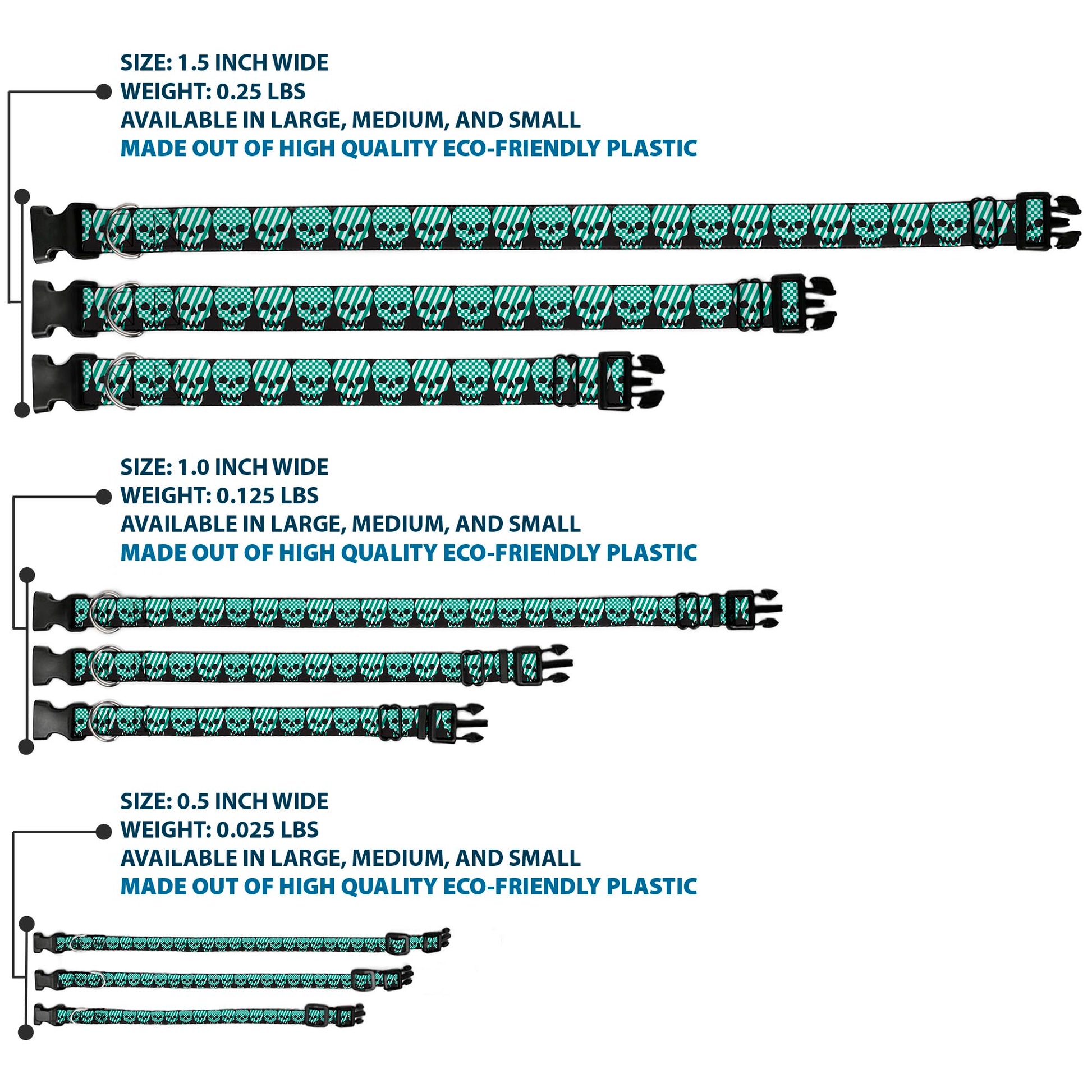 Plastic Clip Collar - Checker & Stripe Skulls Black/White/Green Plastic Clip Collars Buckle-Down