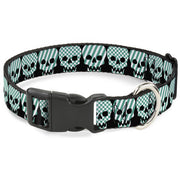 Plastic Clip Collar - Checker & Stripe Skulls Black/White/Green Plastic Clip Collars Buckle-Down
