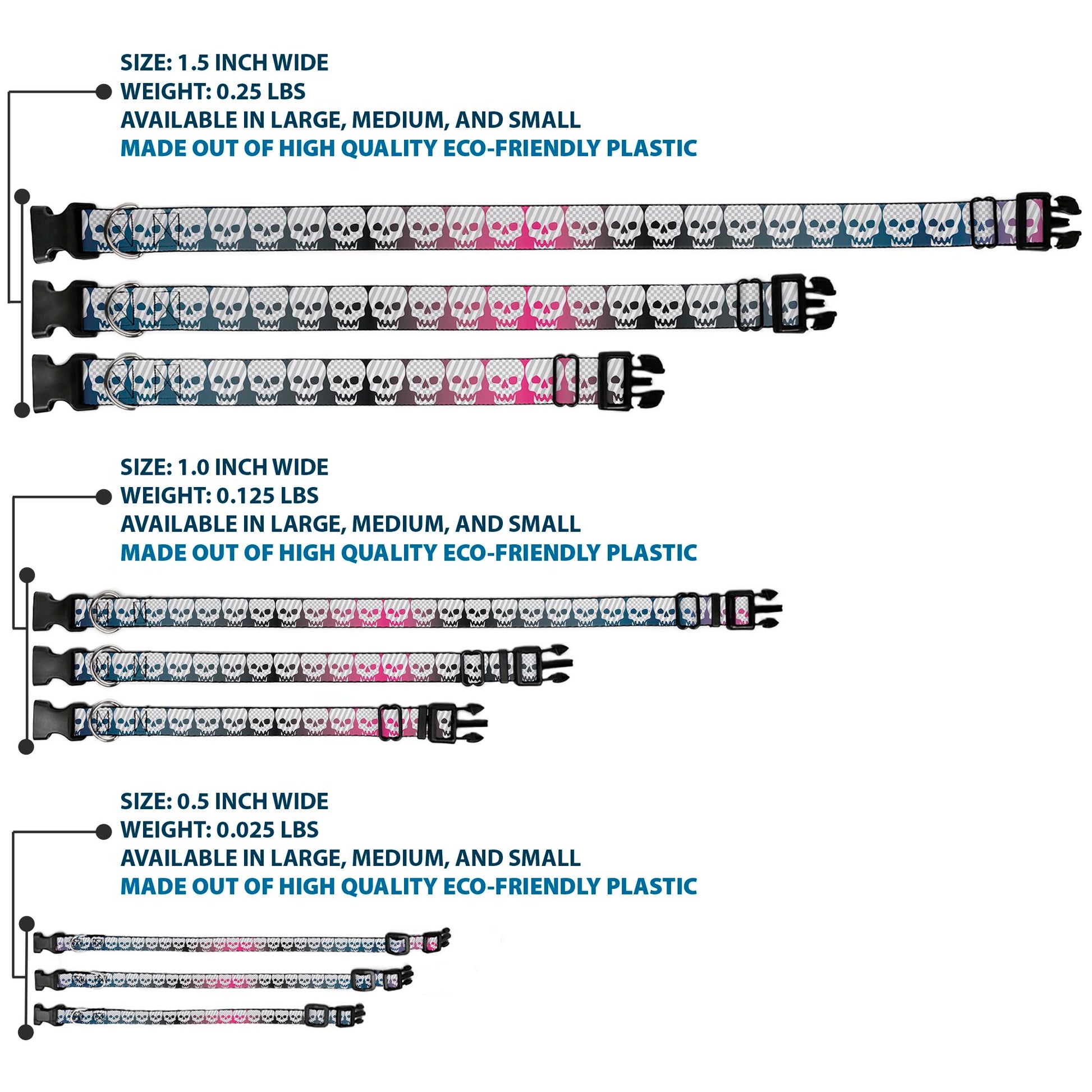 Plastic Clip Collar - Checker & Stripe Skulls Gradient Blue/Fuchsia Plastic Clip Collars Buckle-Down