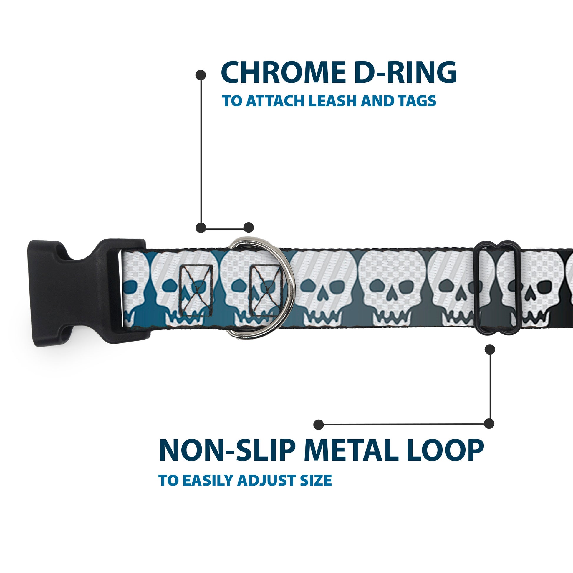 Plastic Clip Collar - Checker & Stripe Skulls Gradient Blue/Fuchsia Plastic Clip Collars Buckle-Down