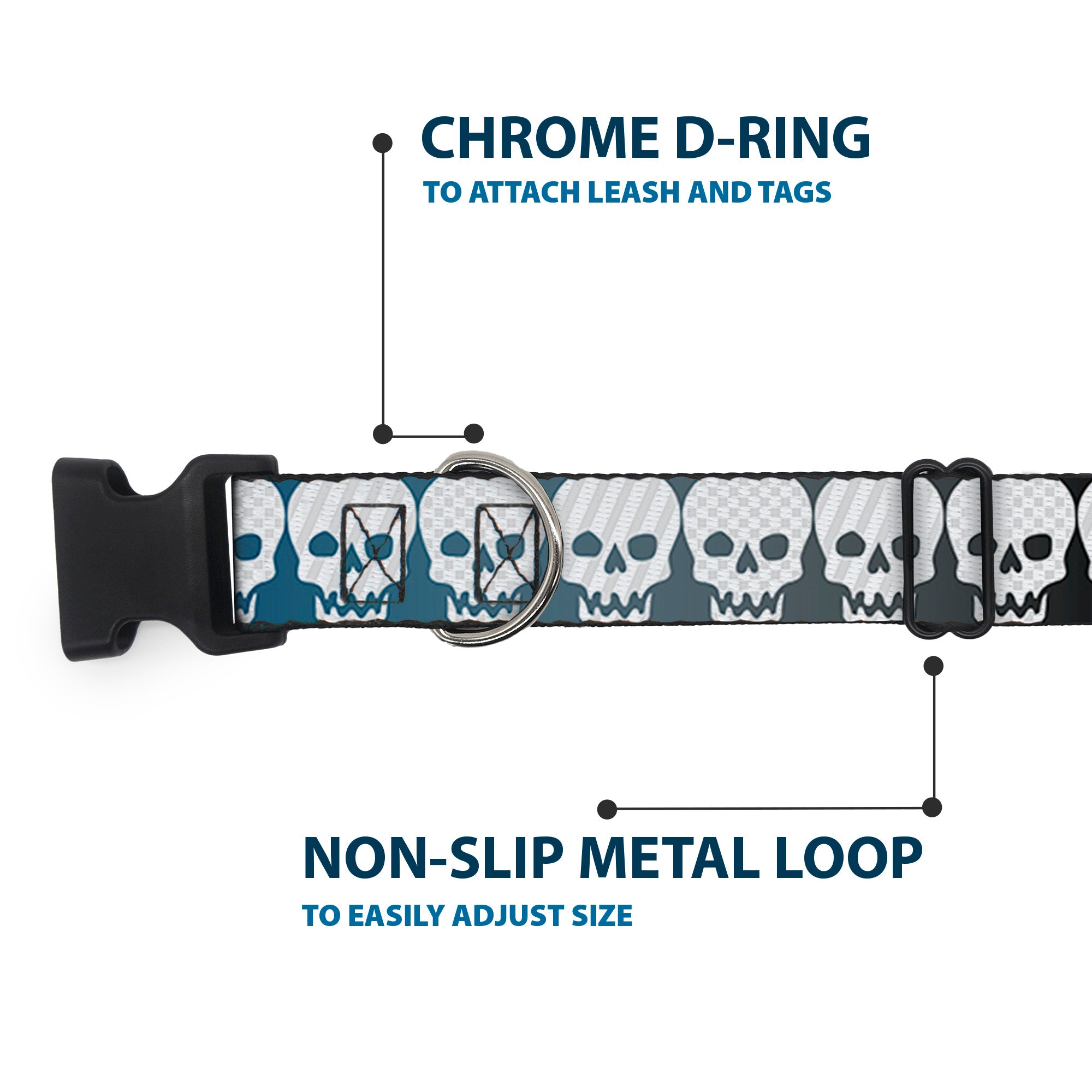 Plastic Clip Collar - Checker & Stripe Skulls Gradient Blue/Fuchsia Plastic Clip Collars Buckle-Down
