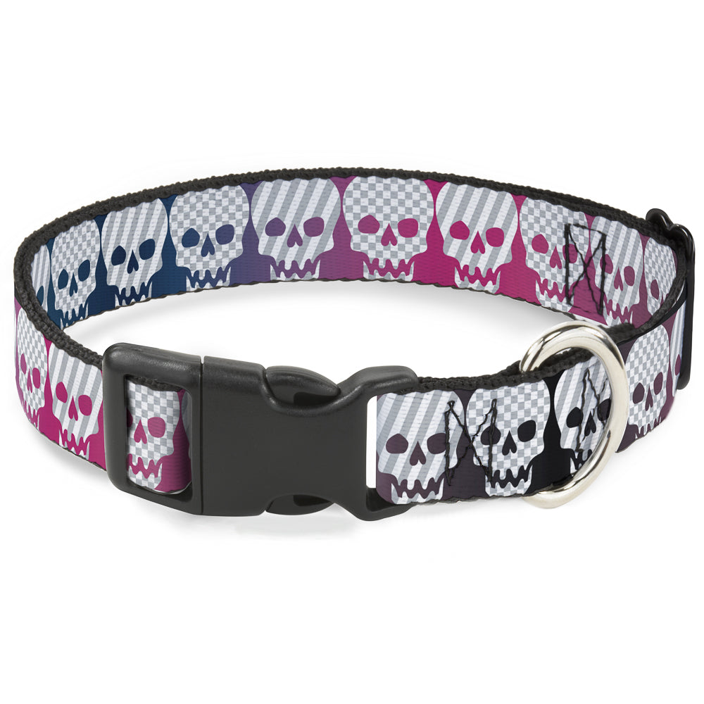 Plastic Clip Collar - Checker & Stripe Skulls Gradient Blue/Fuchsia Plastic Clip Collars Buckle-Down