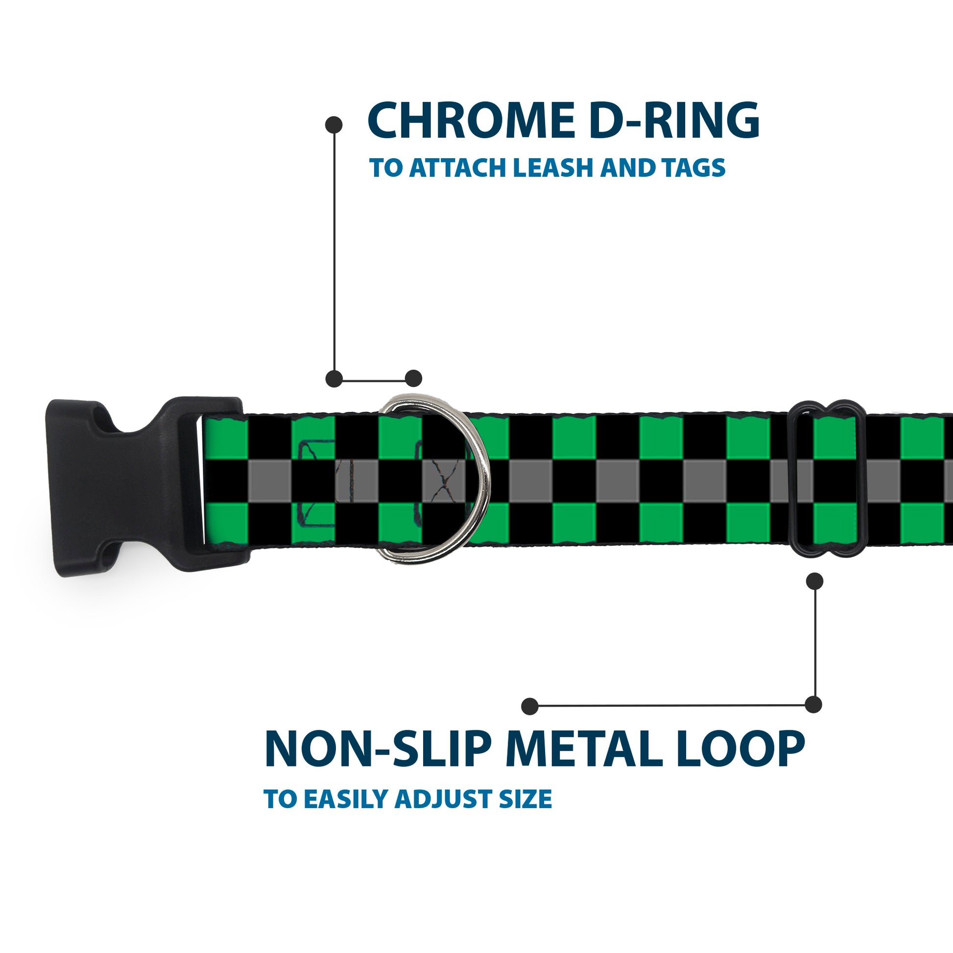 Plastic Clip Collar - Checker Black/Gray/2 Green Plastic Clip Collars Buckle-Down