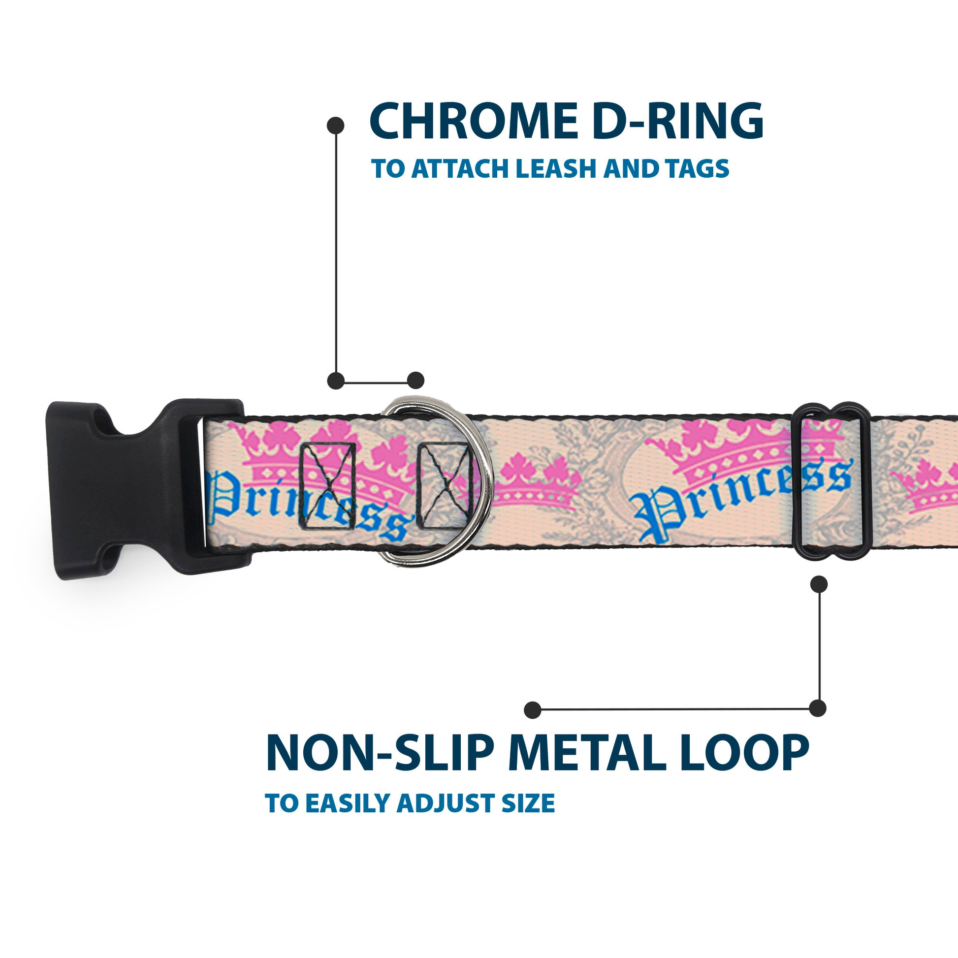 Plastic Clip Collar - Crown Princess Oval Baby Pink/Baby Blue Plastic Clip Collars Buckle-Down