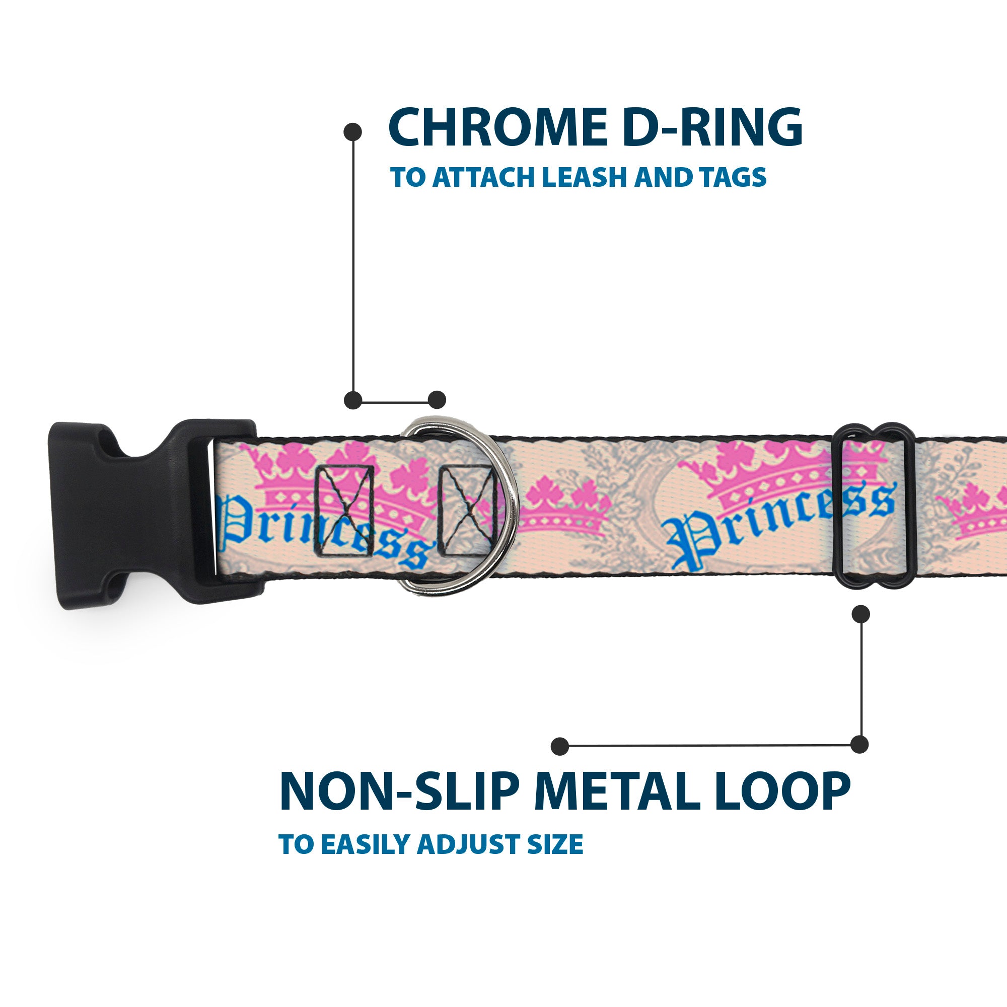 Plastic Clip Collar - Crown Princess Oval Baby Pink/Baby Blue Plastic Clip Collars Buckle-Down