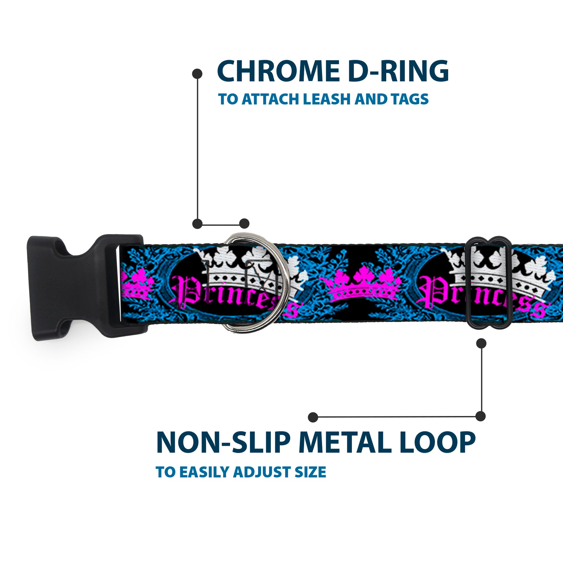 Plastic Clip Collar - Crown Princess Oval Black/Turquoise Plastic Clip Collars Buckle-Down