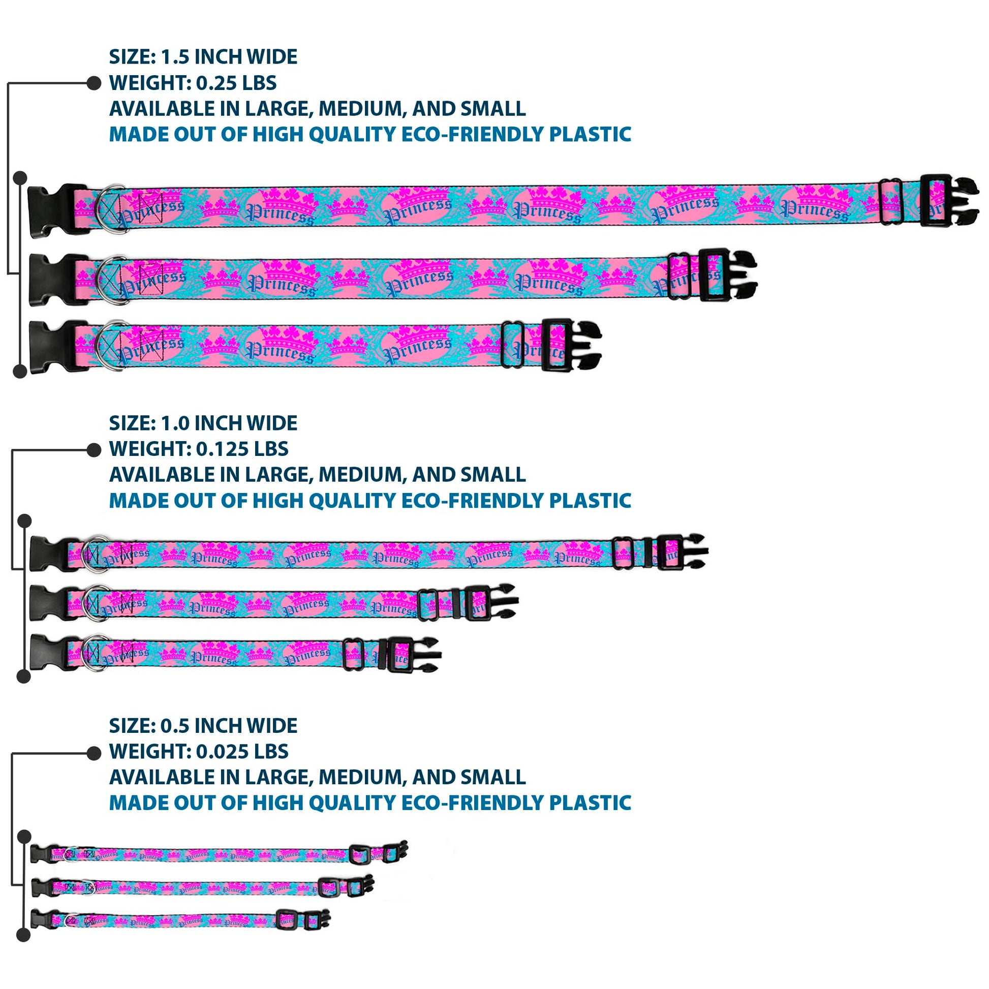 Plastic Clip Collar - Crown Princess Oval Pink/Turquoise Plastic Clip Collars Buckle-Down