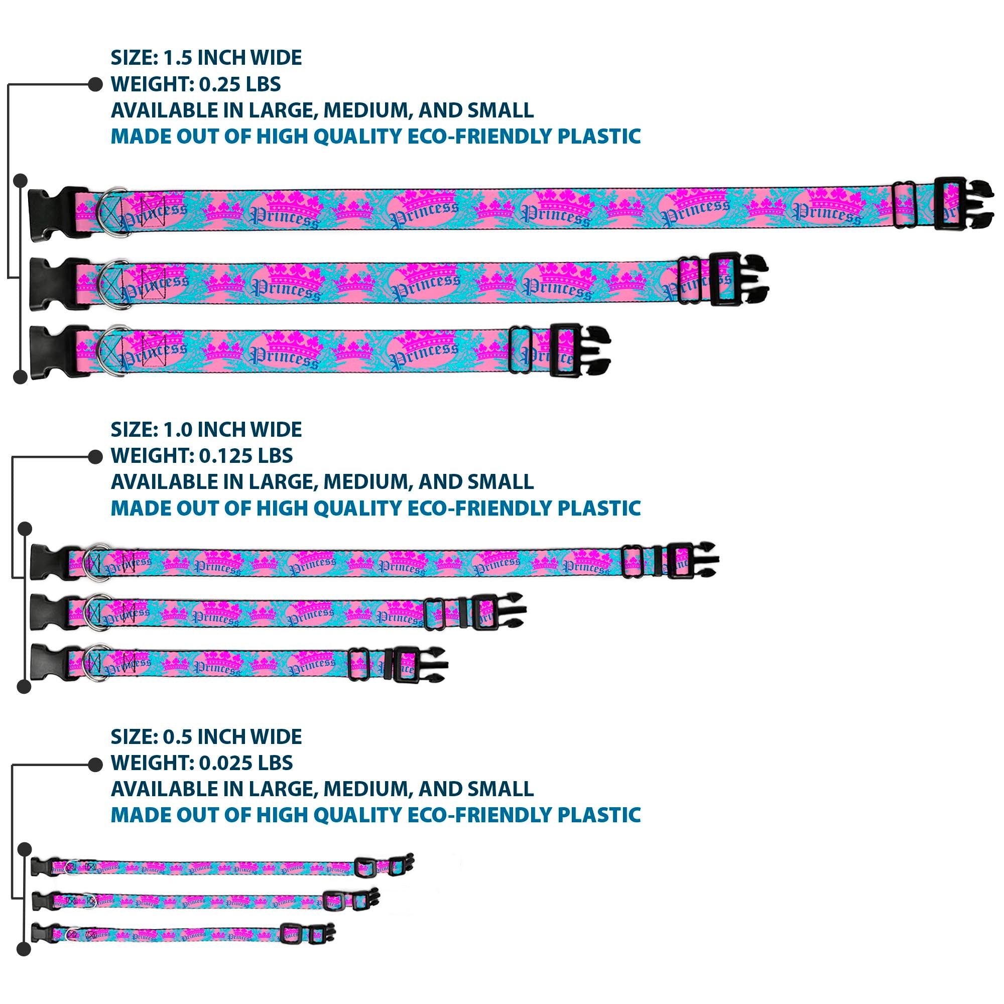 Plastic Clip Collar - Crown Princess Oval Pink/Turquoise Plastic Clip Collars Buckle-Down