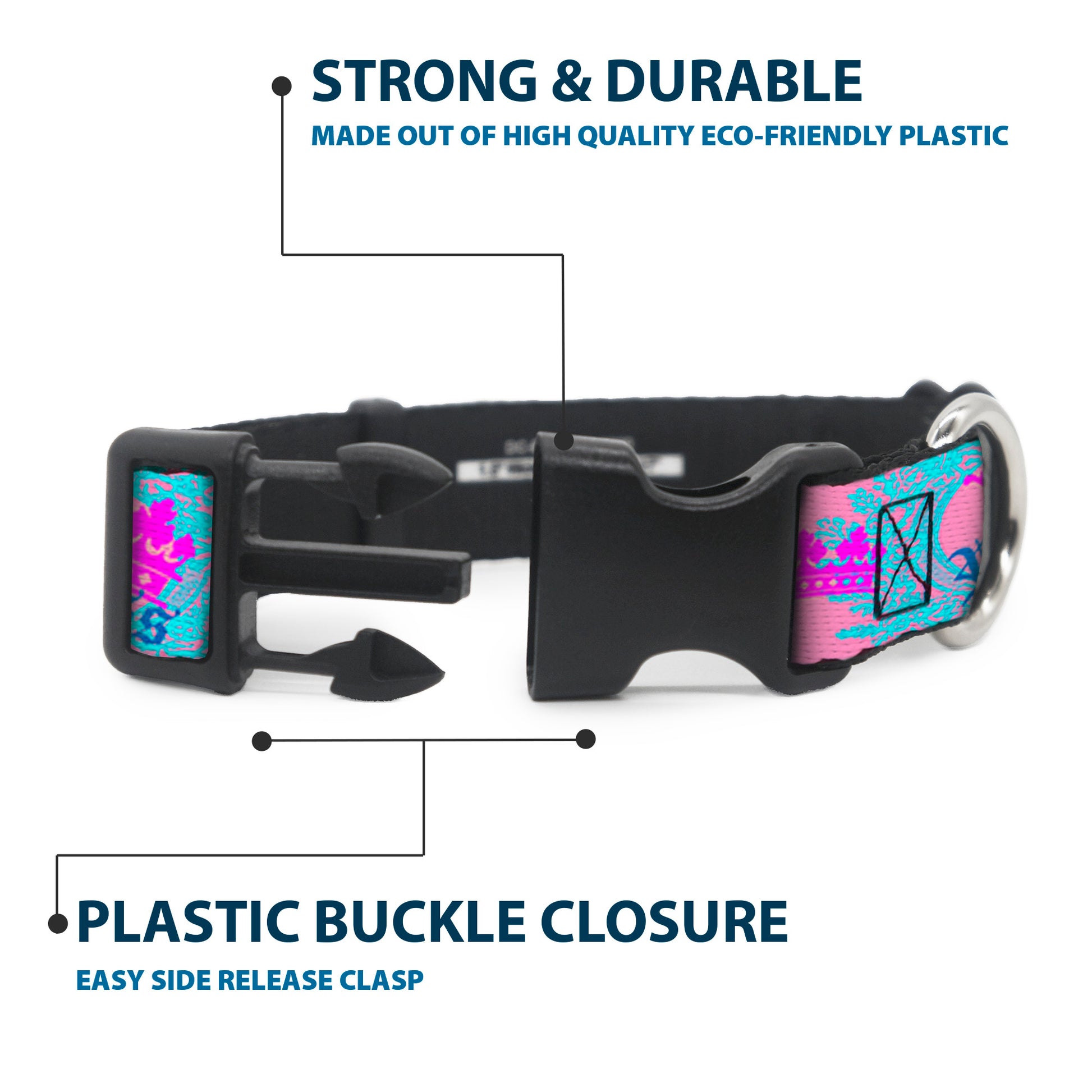 Plastic Clip Collar - Crown Princess Oval Pink/Turquoise Plastic Clip Collars Buckle-Down