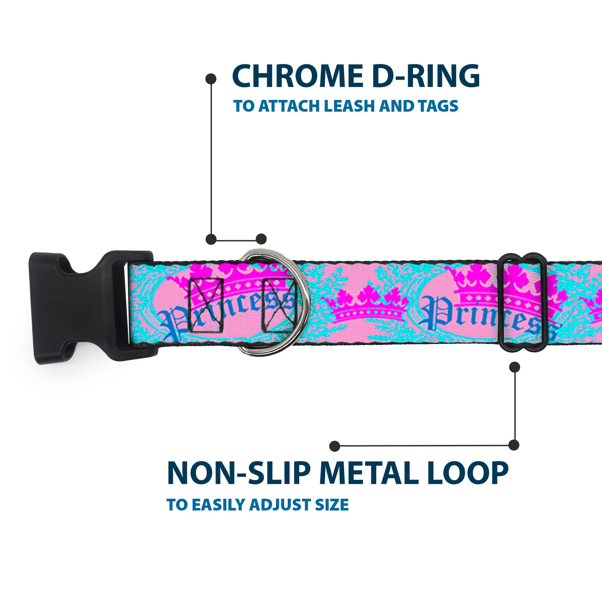 Plastic Clip Collar - Crown Princess Oval Pink/Turquoise Plastic Clip Collars Buckle-Down