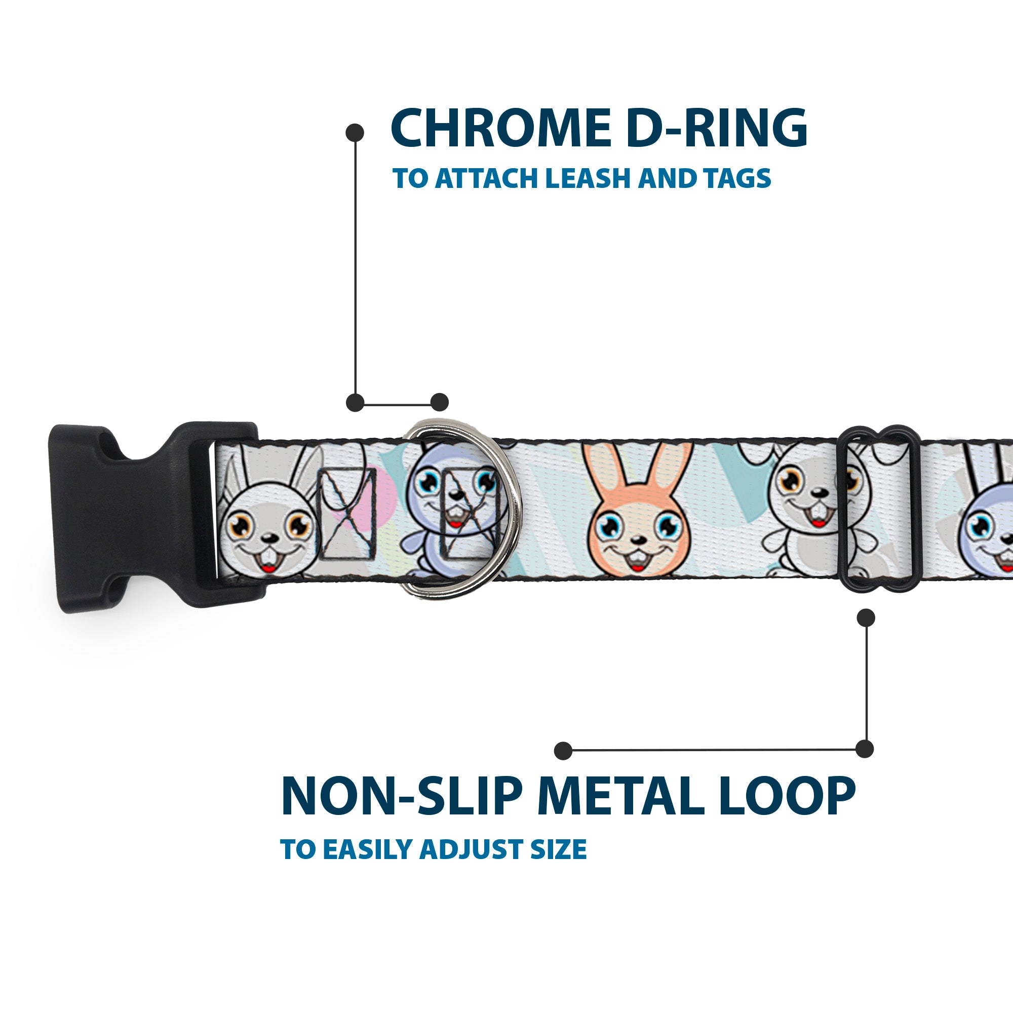 Plastic Clip Collar - Cute Bunnies Multi Pastel Plastic Clip Collars Buckle-Down