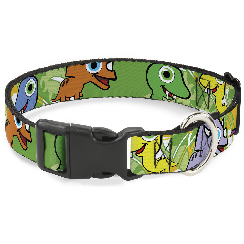 Plastic Clip Collar - Cute Dinosaurs Yellow/Green Plastic Clip Collars Buckle-Down