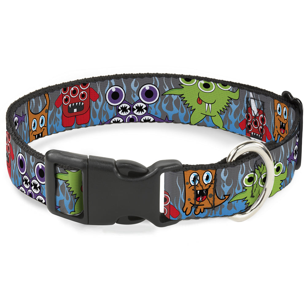 Plastic Clip Collar - Cute Monsters Gray/Flame Blue Plastic Clip Collars Buckle-Down