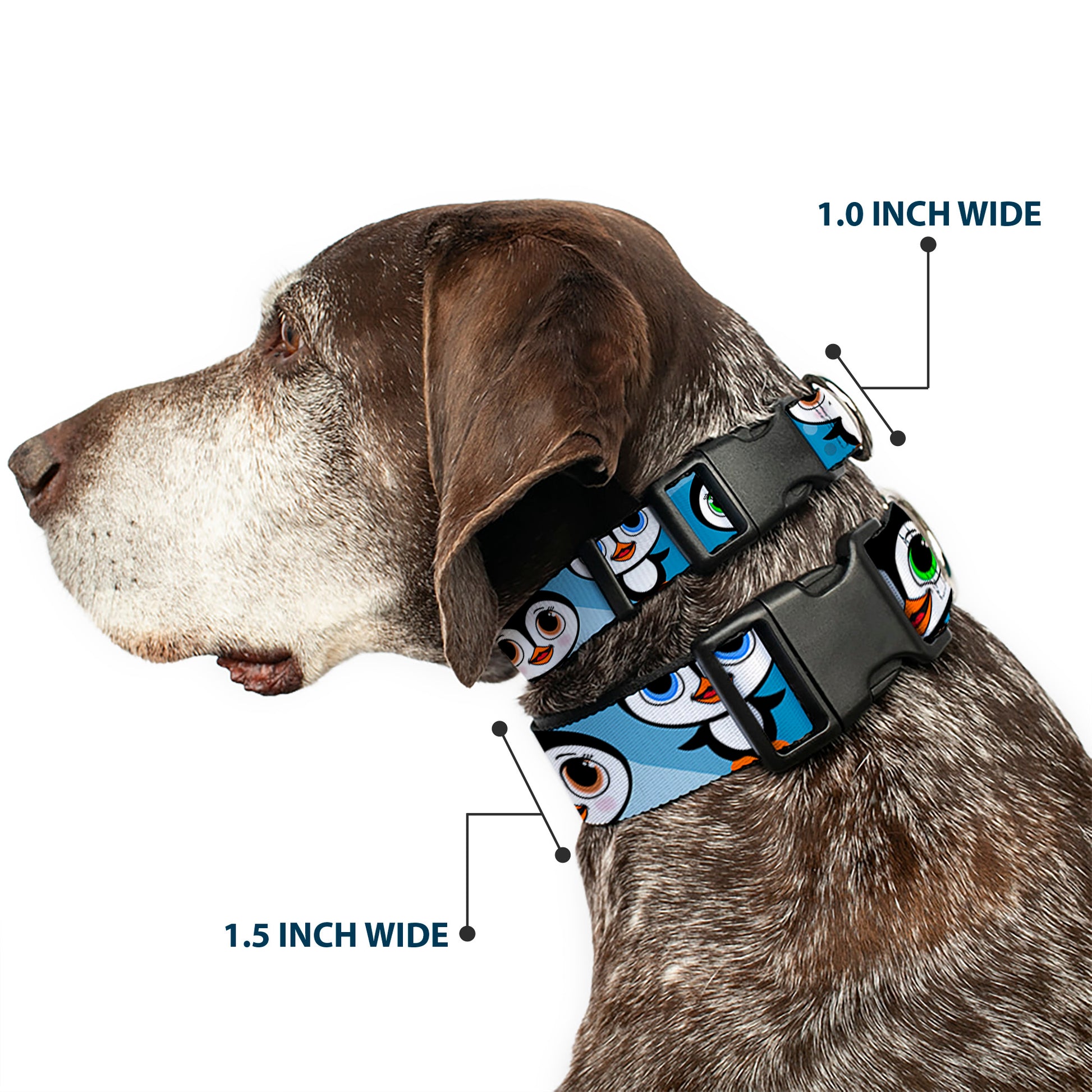Plastic Clip Collar - Cute Penguins Blue Bubbles Plastic Clip Collars Buckle-Down