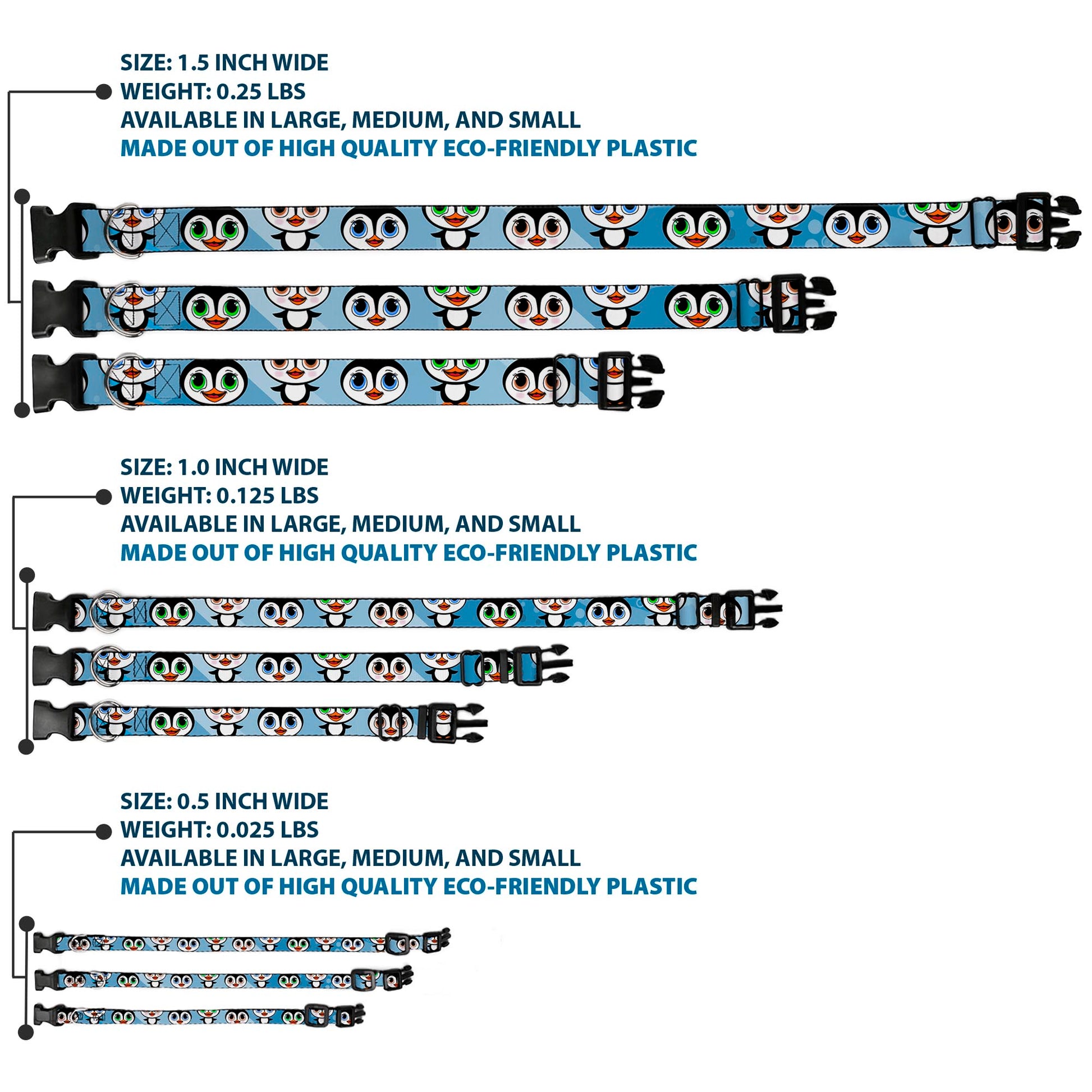 Plastic Clip Collar - Cute Penguins Blue Bubbles Plastic Clip Collars Buckle-Down