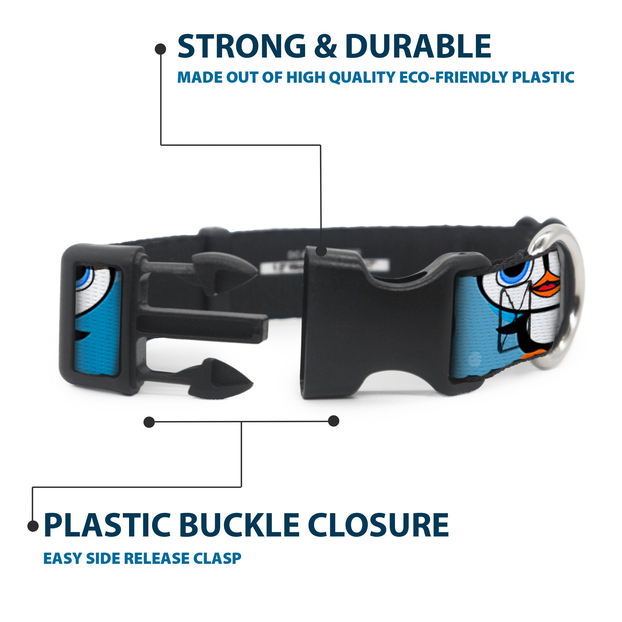 Plastic Clip Collar - Cute Penguins Blue Bubbles Plastic Clip Collars Buckle-Down