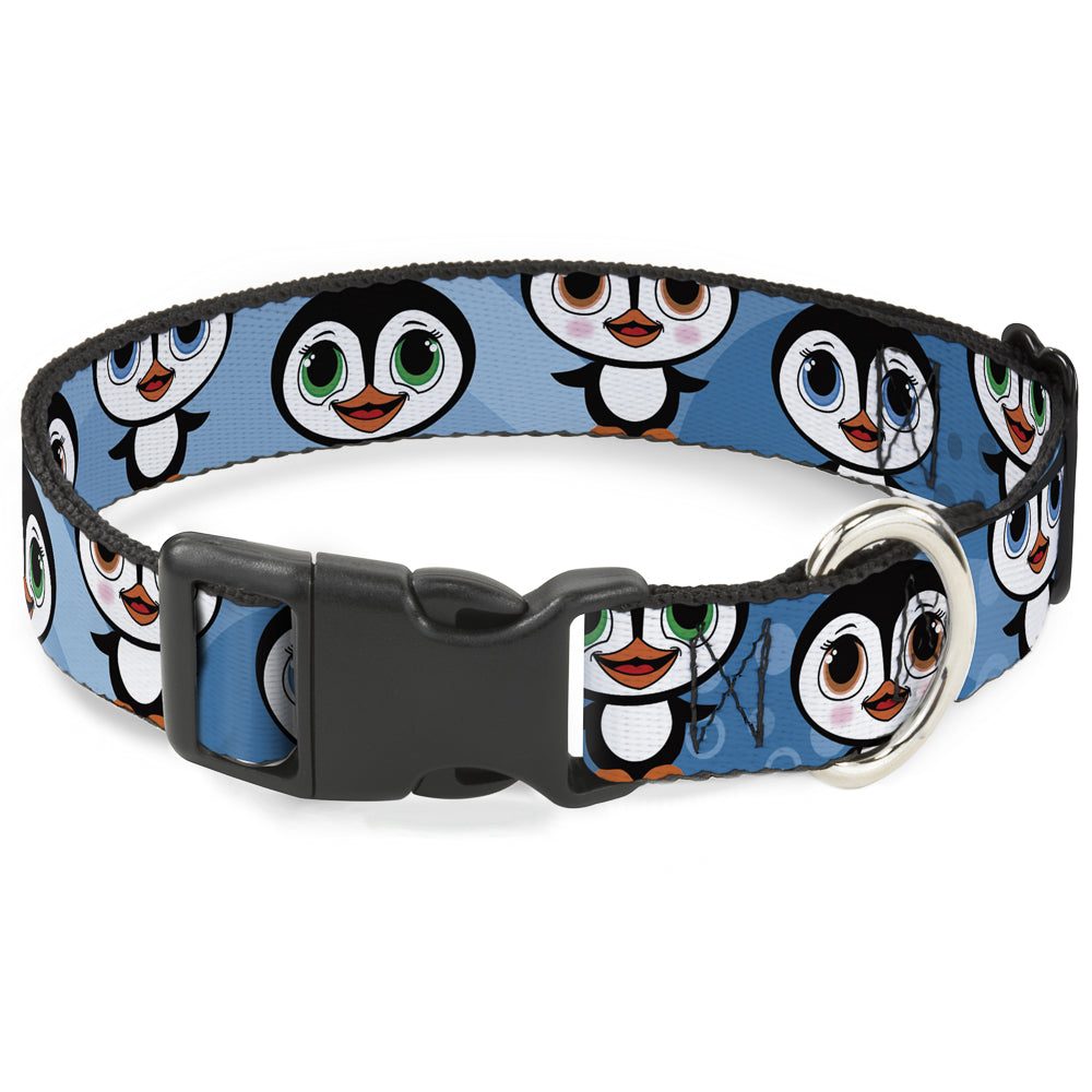 Plastic Clip Collar - Cute Penguins Blue Bubbles Plastic Clip Collars Buckle-Down