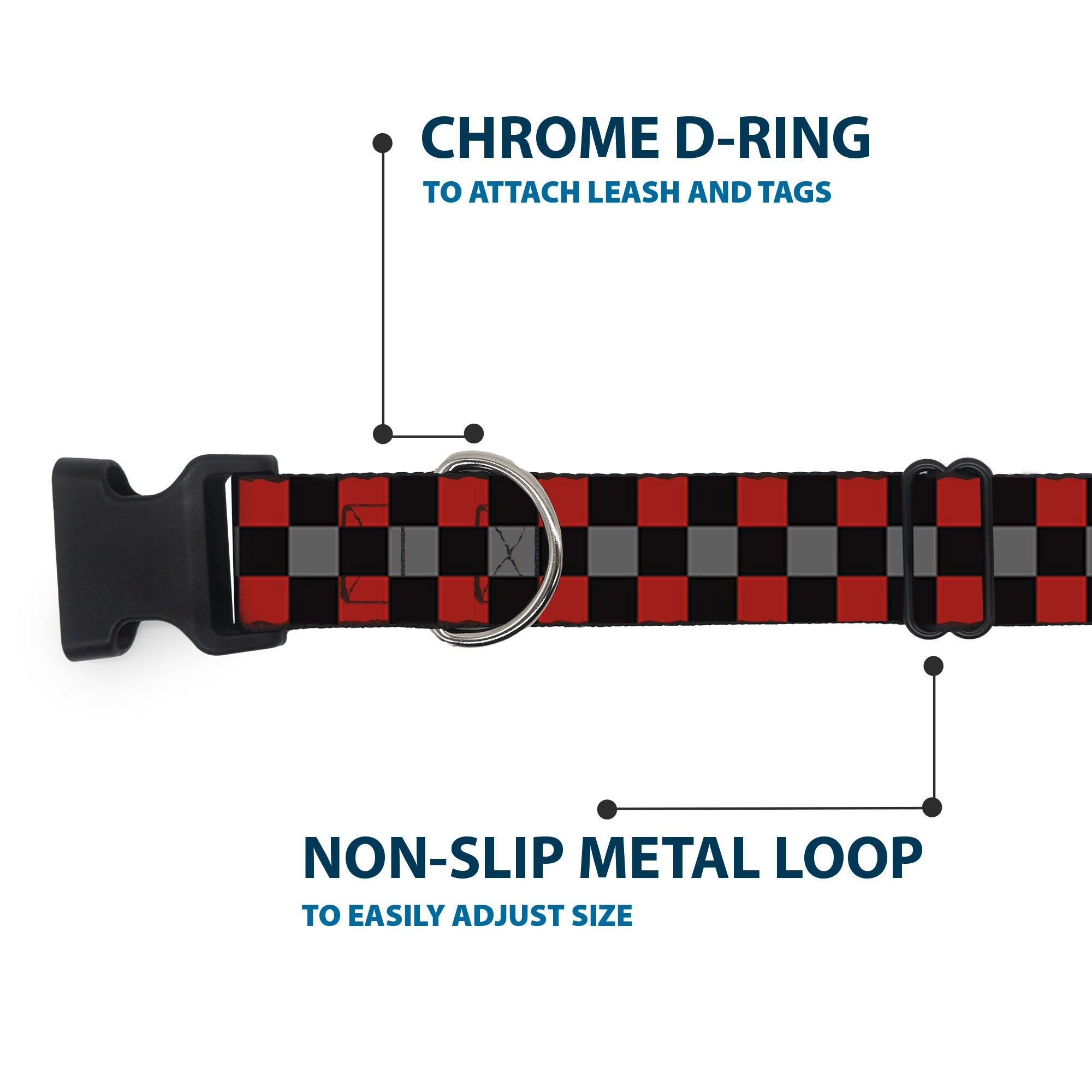Plastic Clip Collar - Checker Black/Gray/2 Red Plastic Clip Collars Buckle-Down