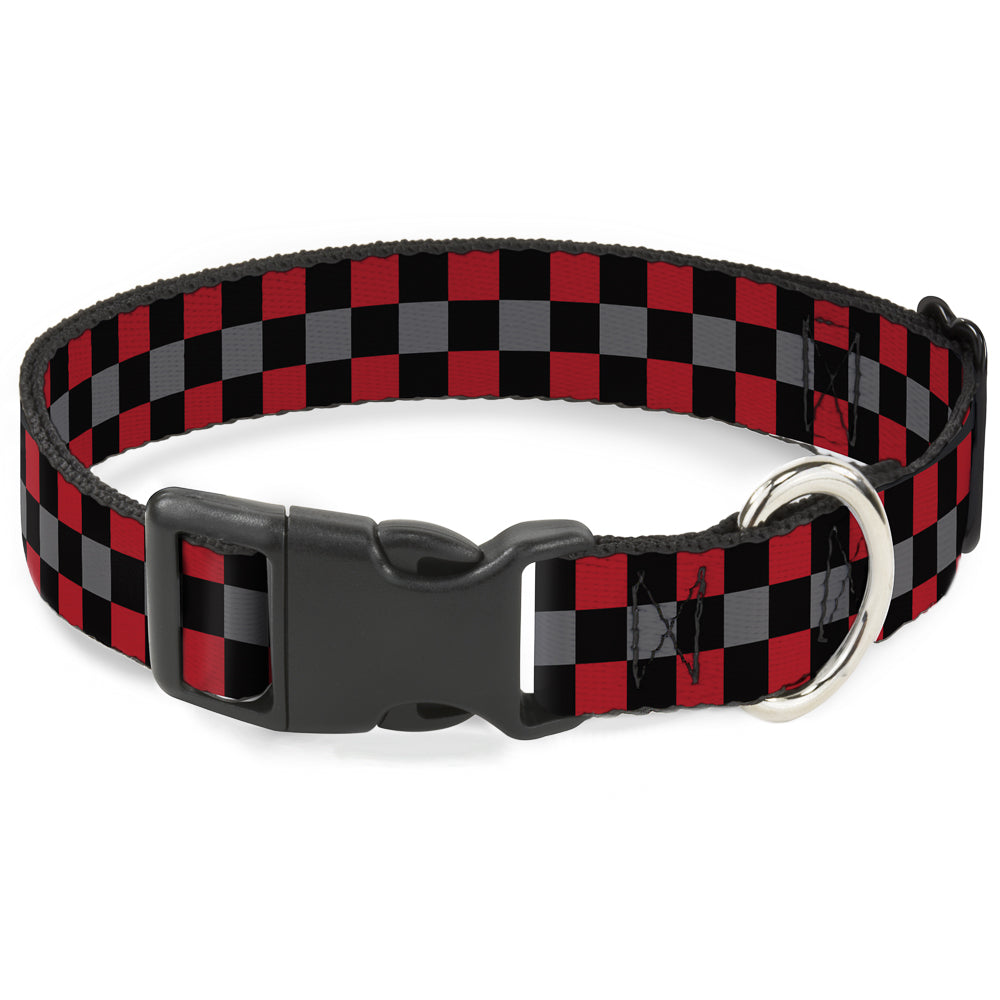 Plastic Clip Collar - Checker Black/Gray/2 Red Plastic Clip Collars Buckle-Down
