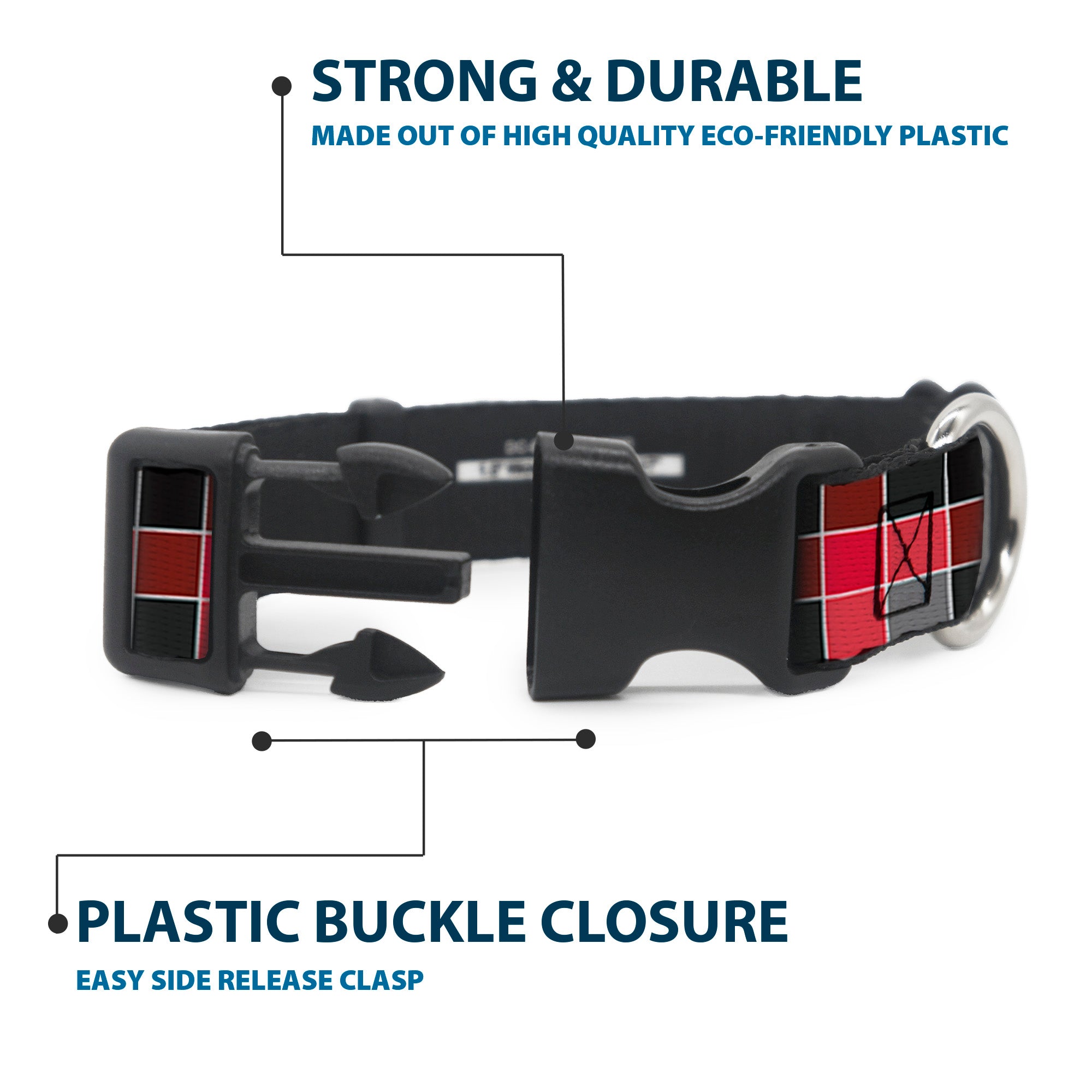 Plastic Clip Collar - Checker Mosaic Red Plastic Clip Collars Buckle-Down